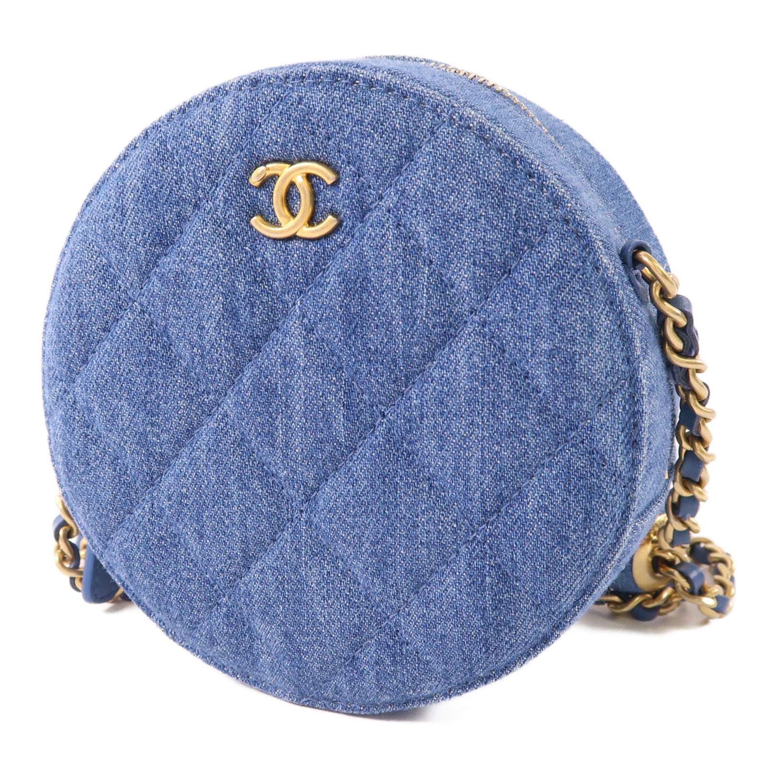 CHANEL 牛仔布料Chain Shoulder Bag金扣鏈帶肩背袋