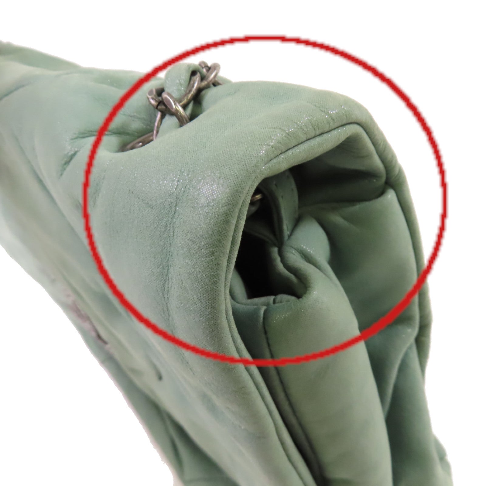 CHANEL 【激減優惠】牛皮皮革Chain Shoulder Bag銀扣鏈帶肩背袋綠色