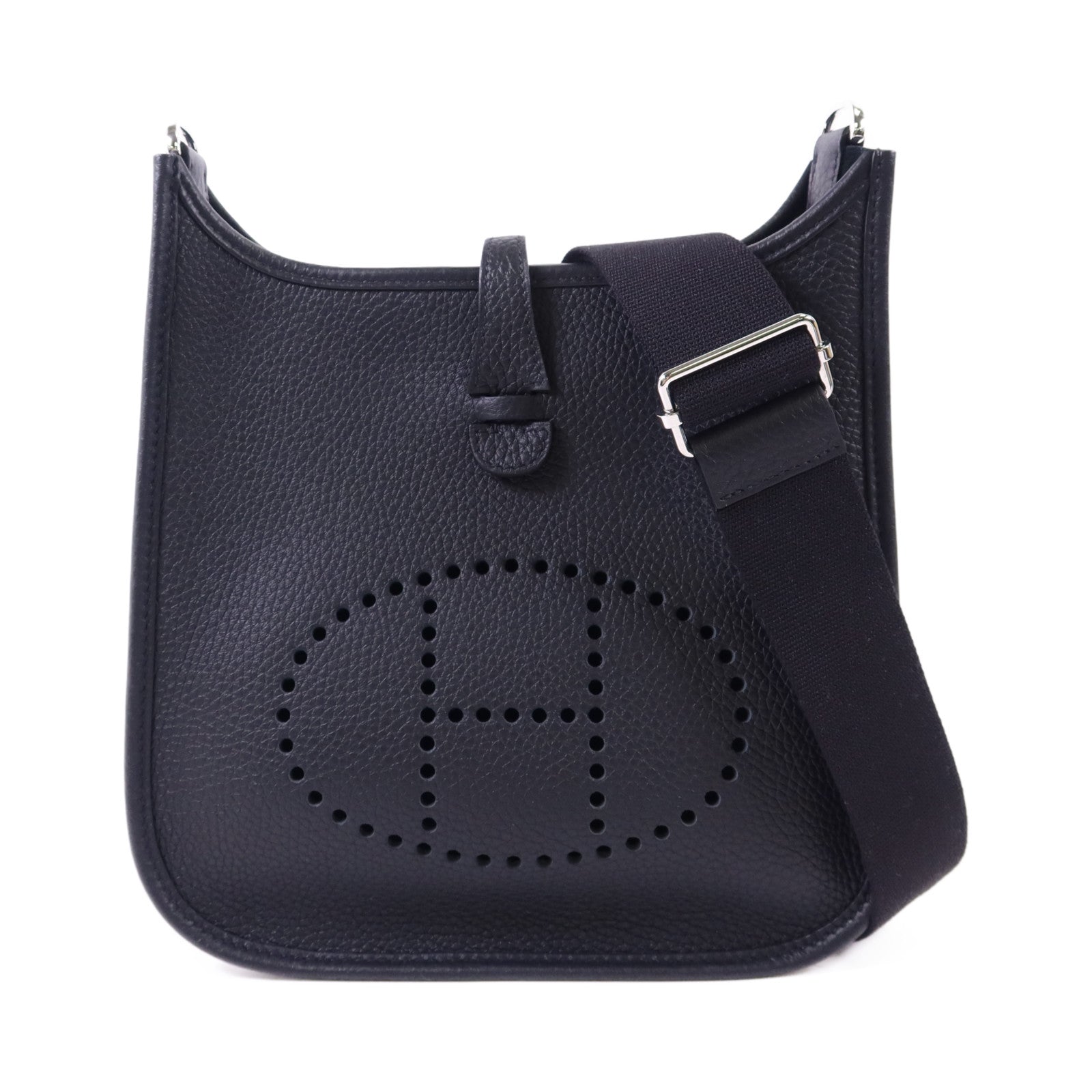HERMES Clemence皮革Evelyne 23銀扣肩背袋Noir