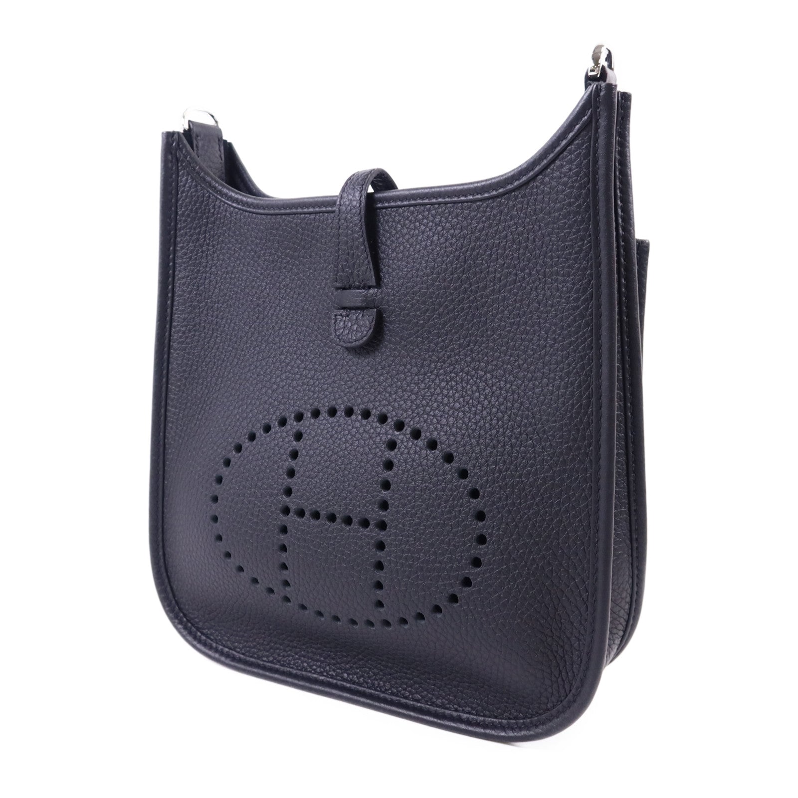 HERMES Clemence皮革Evelyne 23銀扣肩背袋Noir