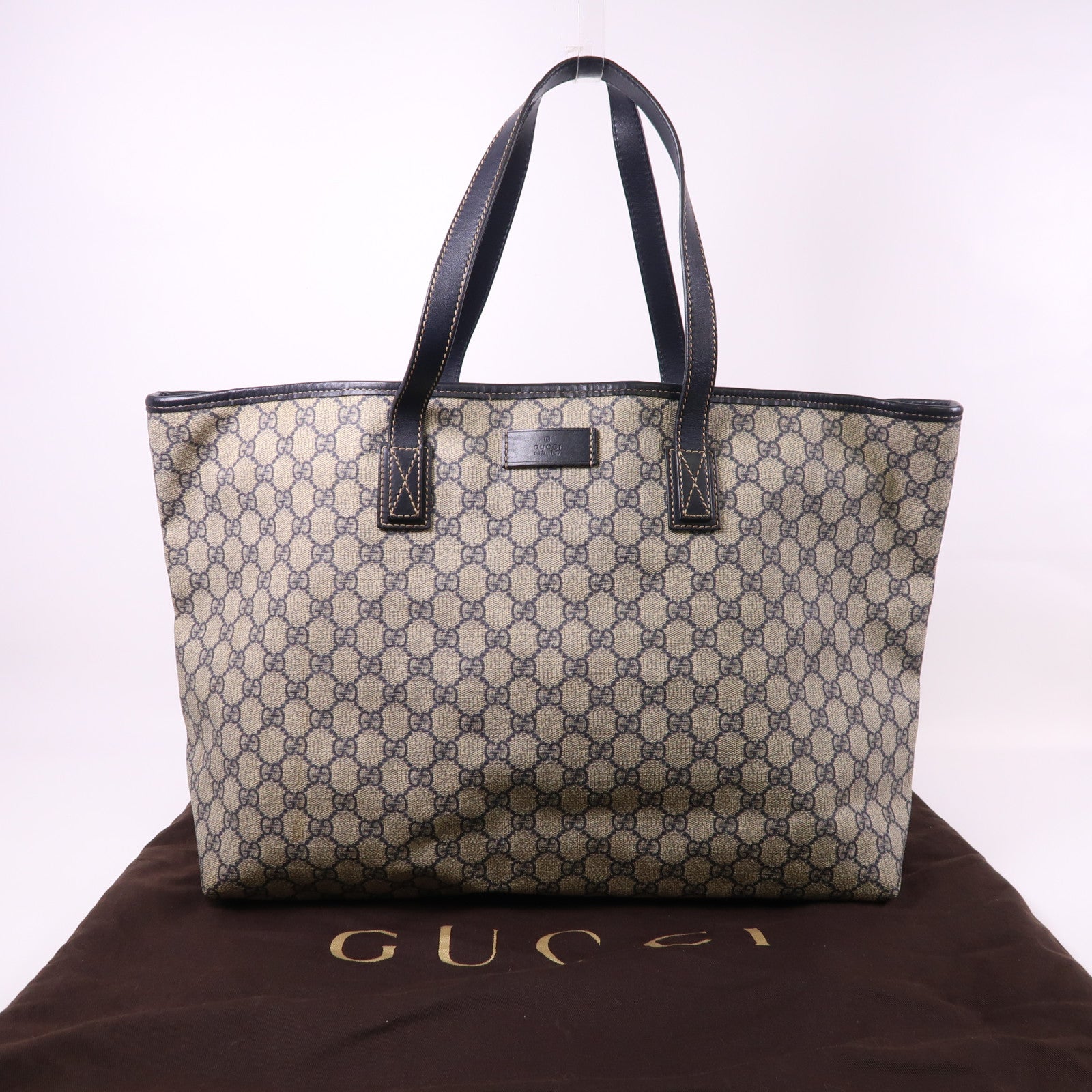 GUCCI 塗層帆布Tote Bag銀扣肩背袋