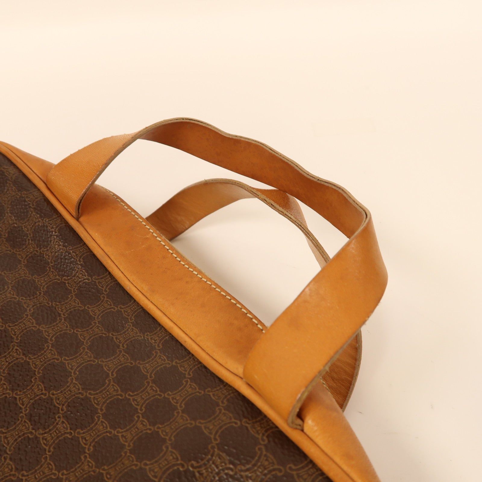CELINE 塗層帆布/牛皮皮革Vintage Hand Bag金扣手挽袋棕色