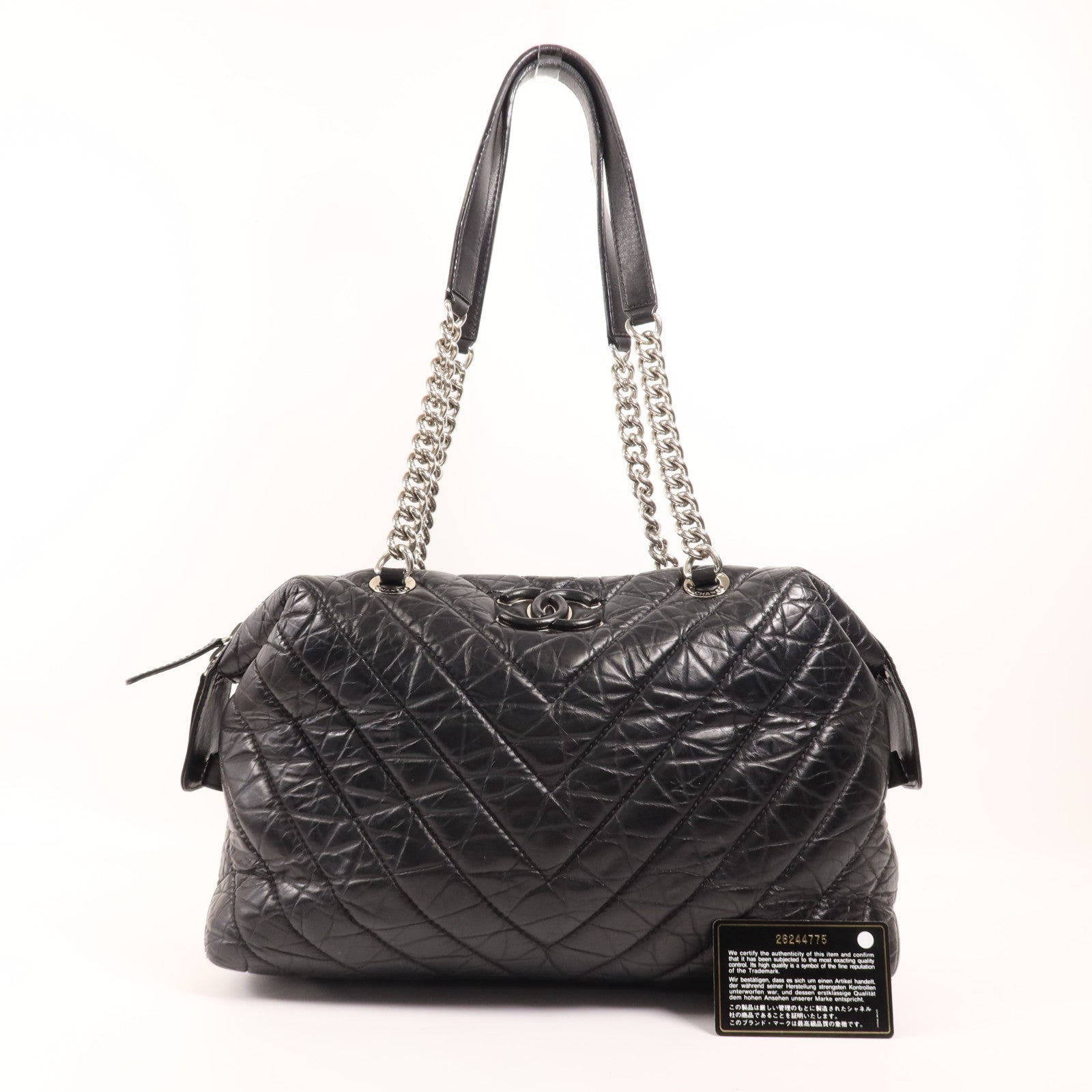 CHANEL 牛皮皮革Tote Bag銀扣肩背袋