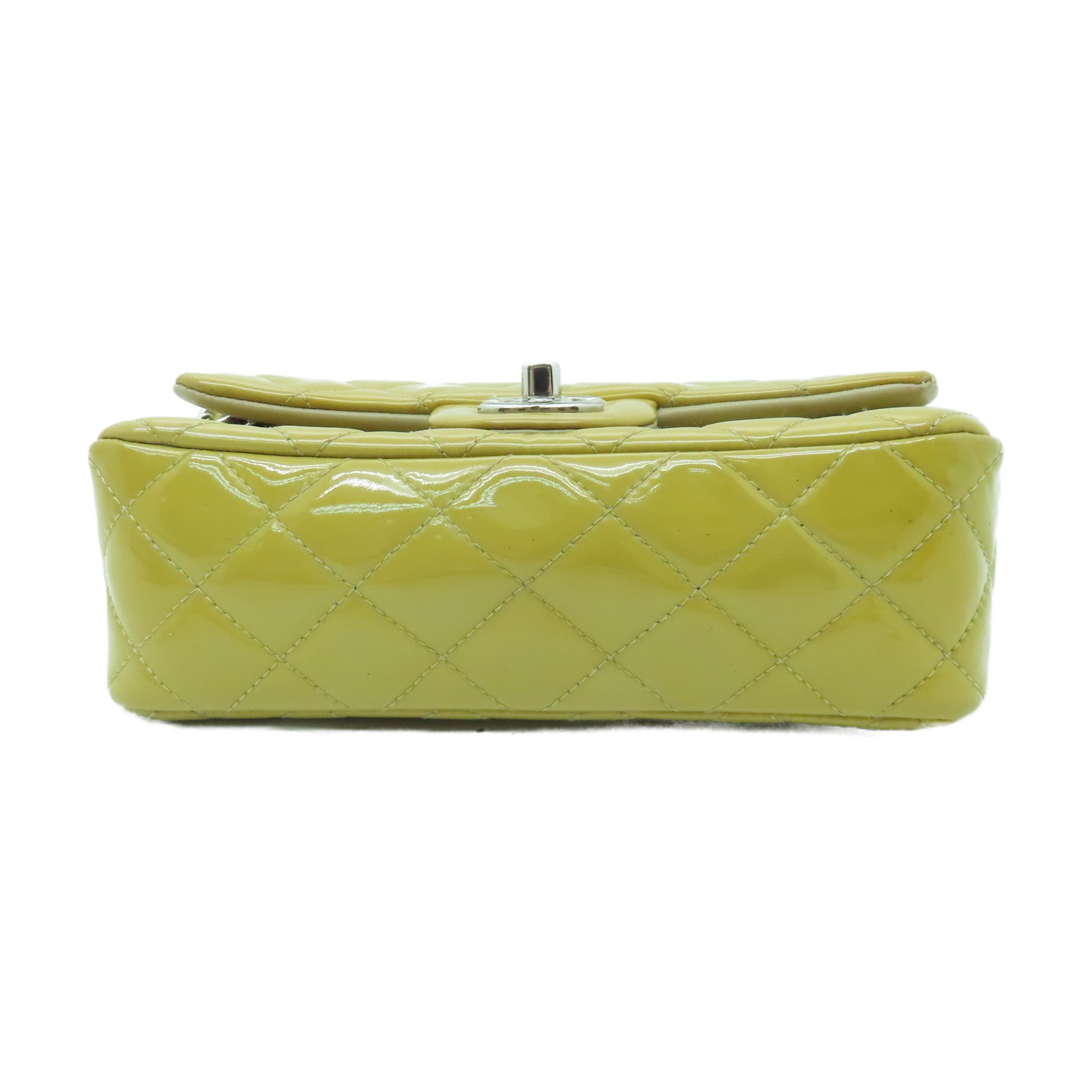 CHANEL 【清倉大減價】菱格漆皮皮革Classic 20cm銀扣鏈帶肩背袋黃色