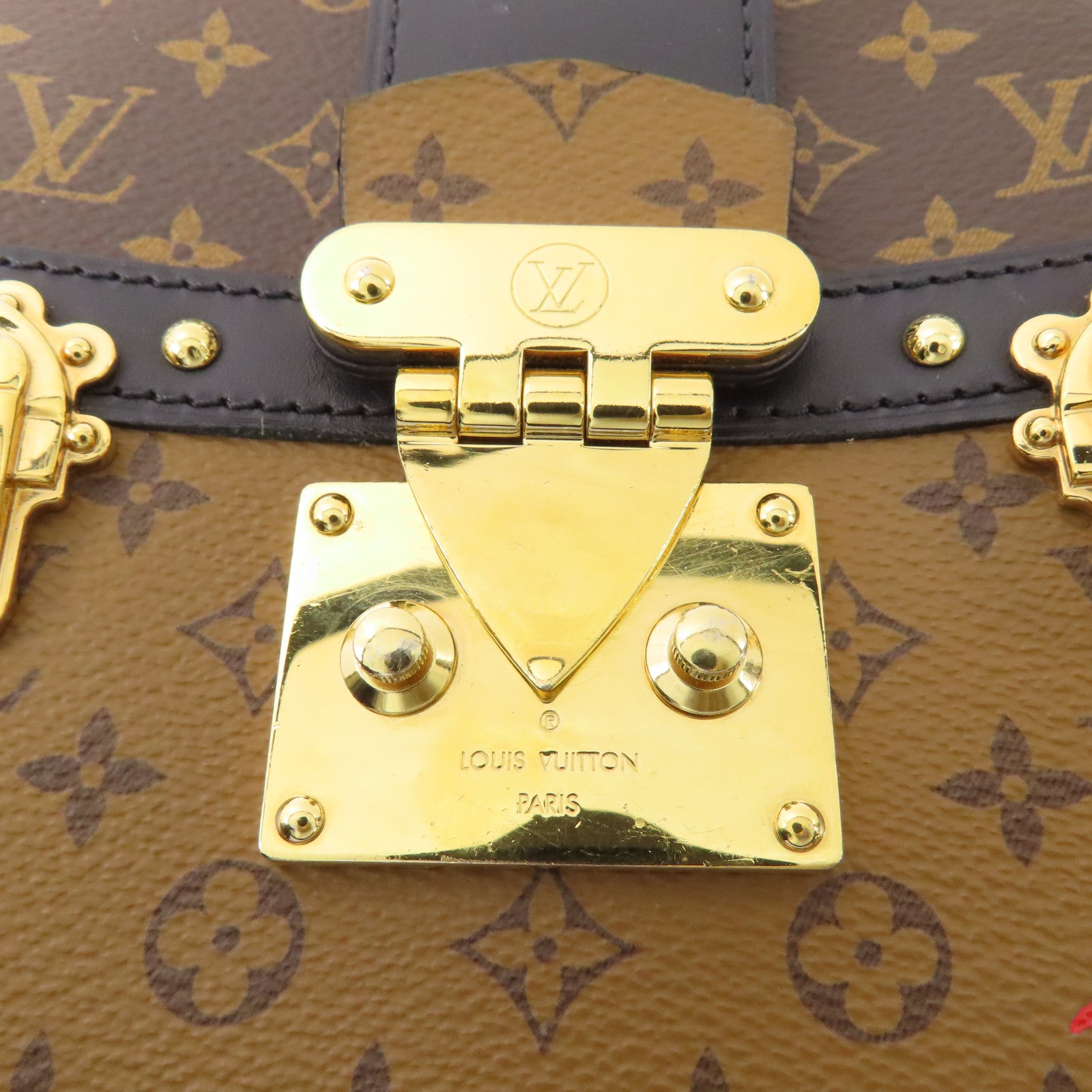 LOUIS VUITTON Monogram Reverse Trunk Clutch金扣肩背袋棕色