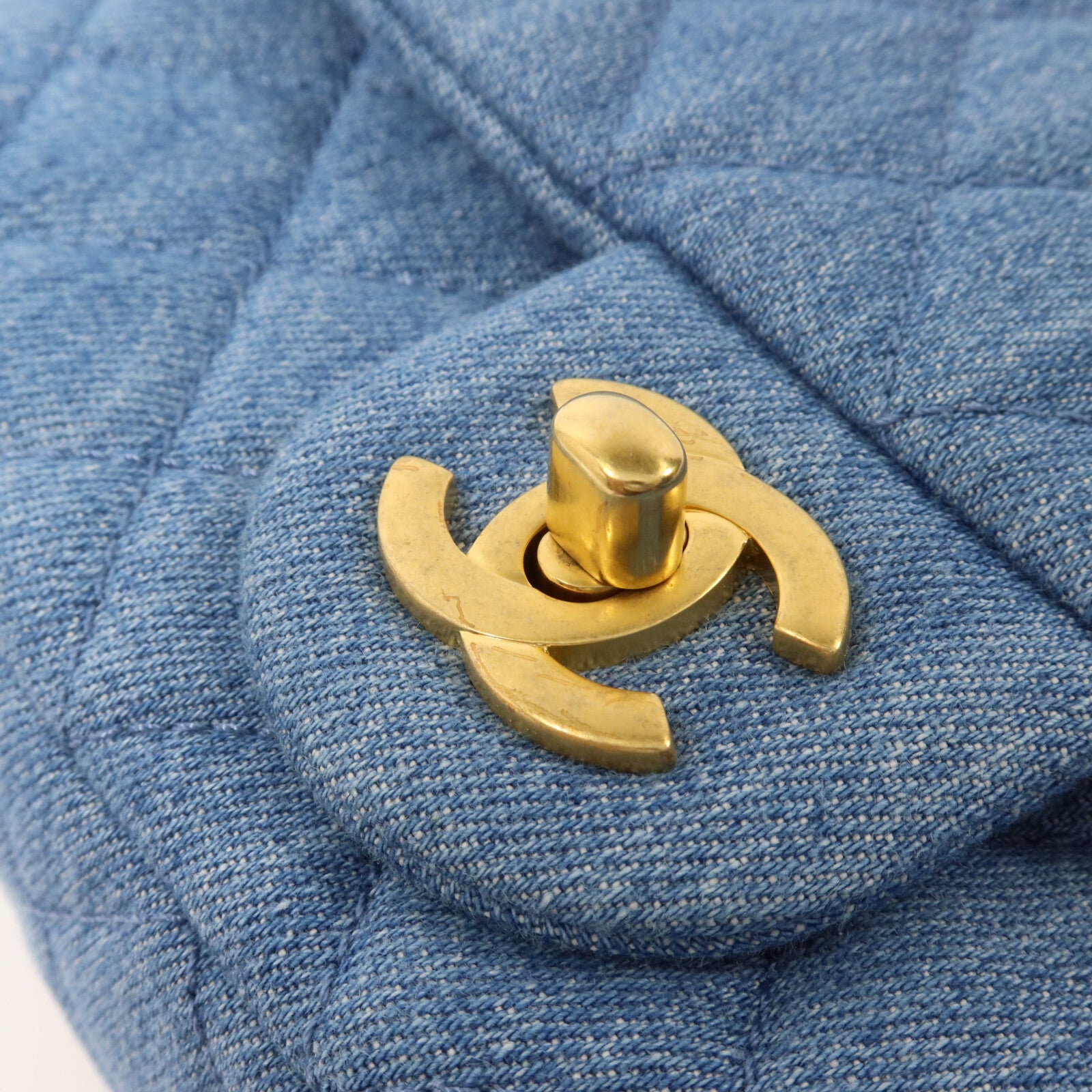 CHANEL 牛仔布Mini Classic 20 Gold Ball鏈帶肩背袋