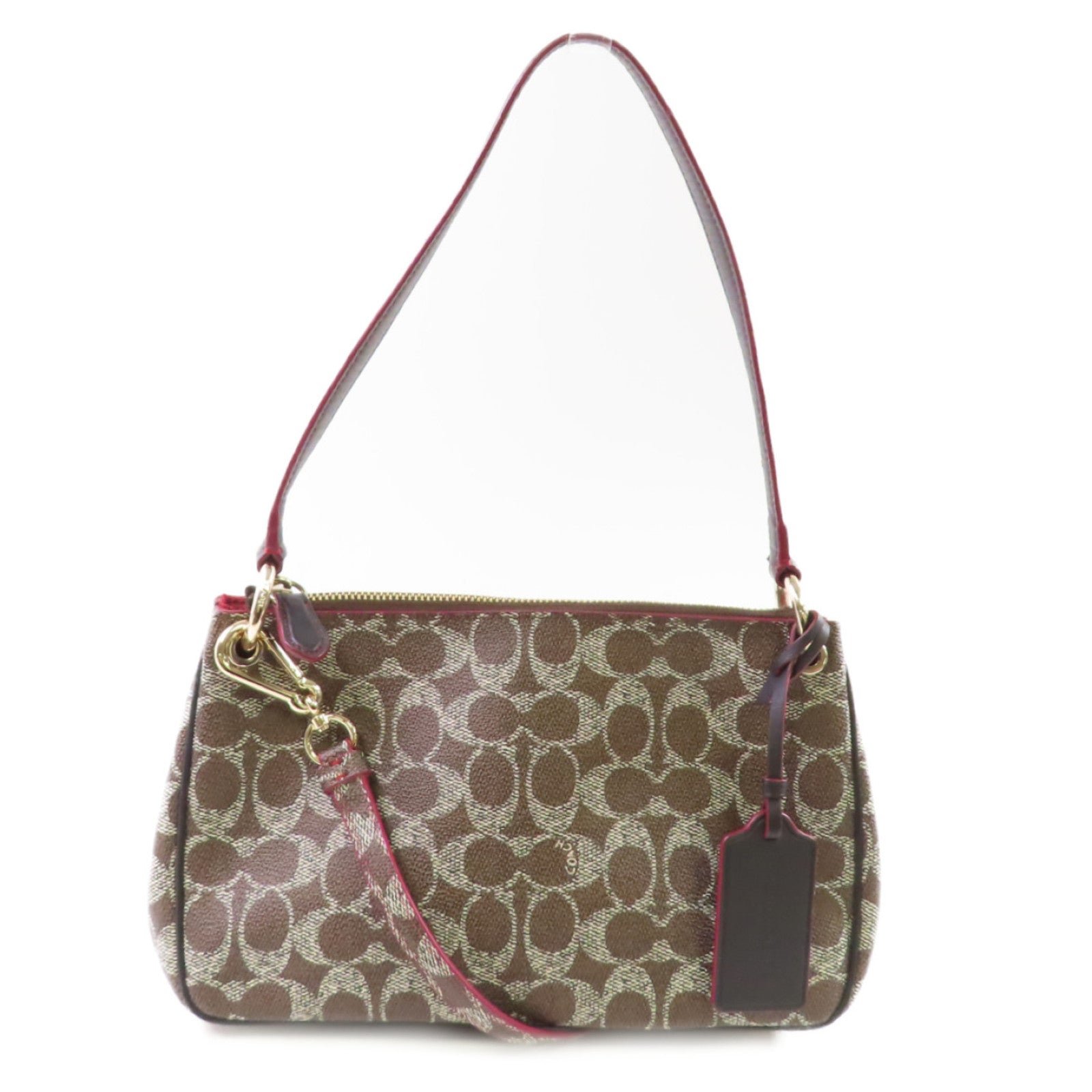 COACH 塗層帆布2Way Shoulder Bag銀扣手挽肩背兩用袋啡色/酒紅色