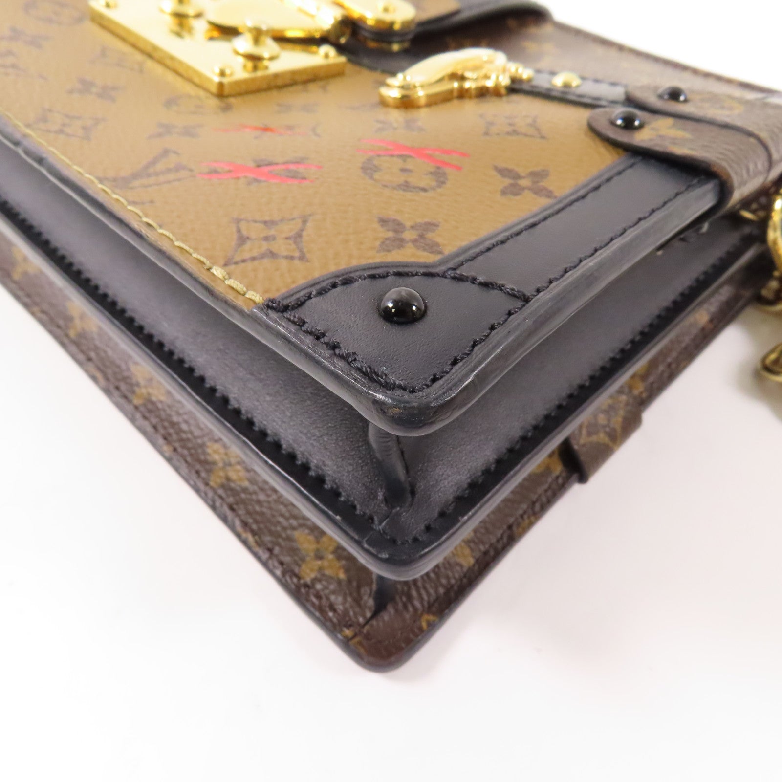 LOUIS VUITTON Monogram Reverse Trunk Clutch金扣肩背袋棕色