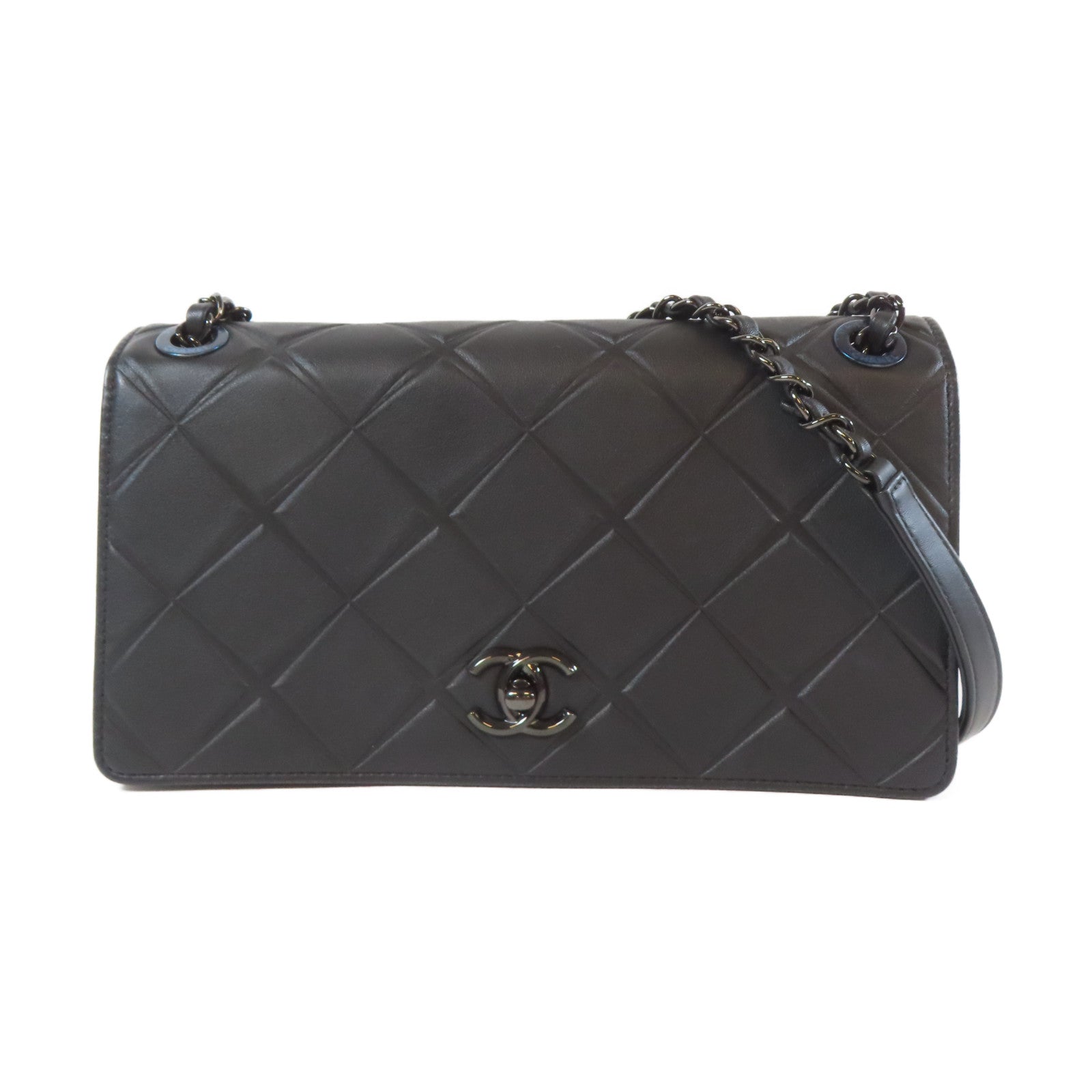 CHANEL 【激減優惠】菱格牛皮皮革Chain Shoulder黑扣肩背袋黑色