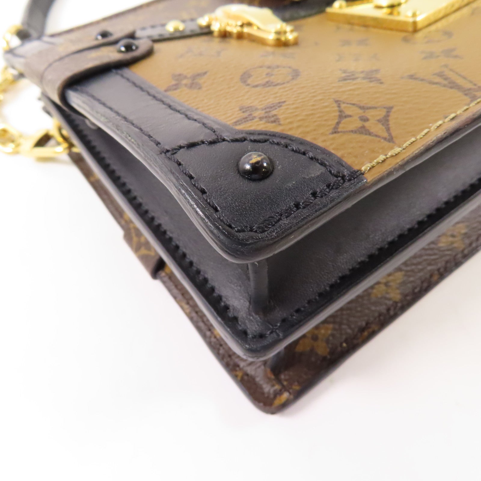 LOUIS VUITTON Monogram Reverse Trunk Clutch金扣肩背袋棕色