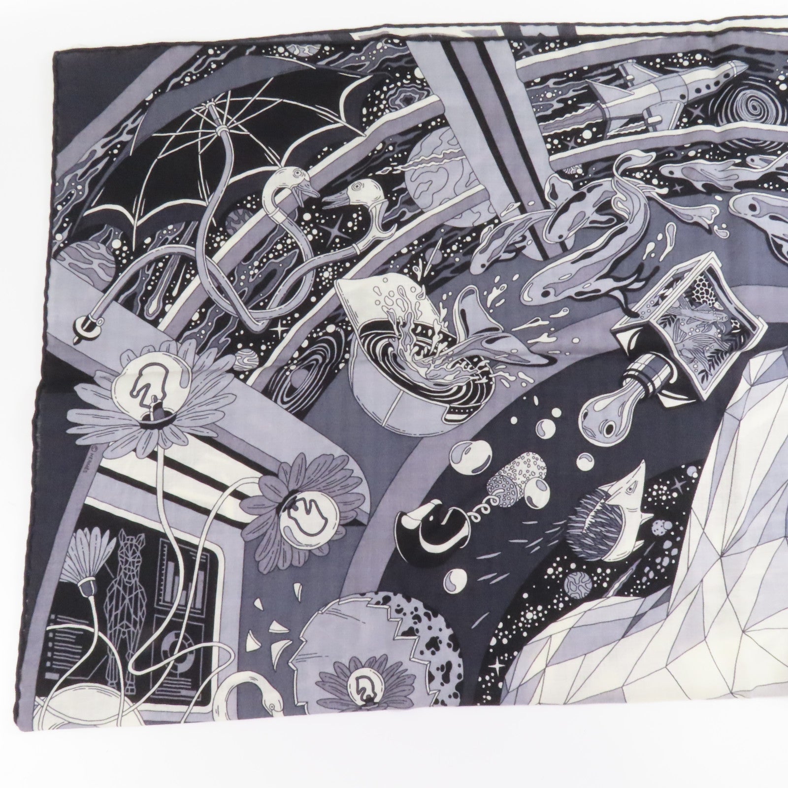 HERMES Scarf 90x90 Black/Gray/ Cashmere/Silk