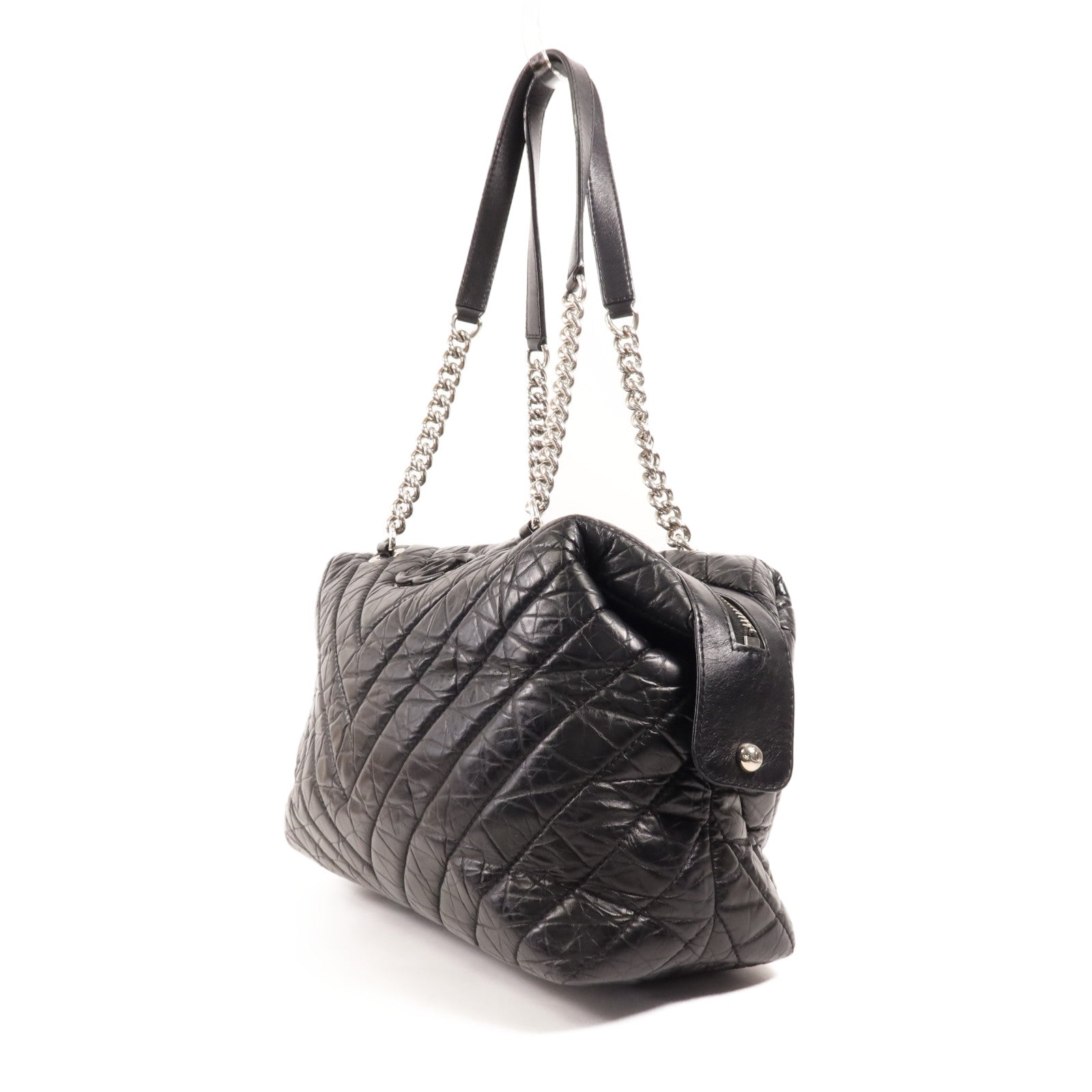 CHANEL 牛皮皮革Tote Bag銀扣肩背袋