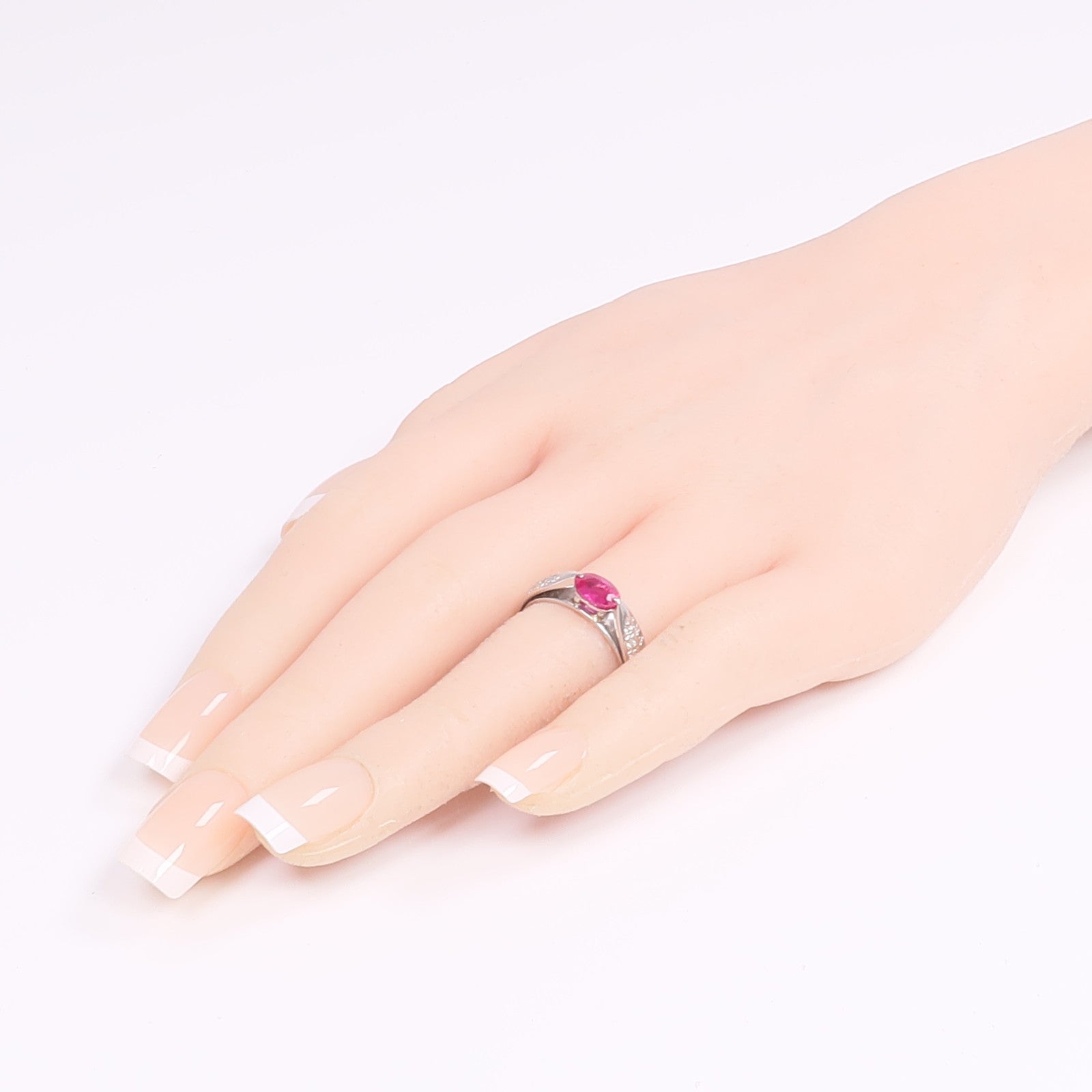 JEWELRY 【激減優惠】PT900鉑金Ruby Diamond Ring紅寶石/鑽石戒指US#6