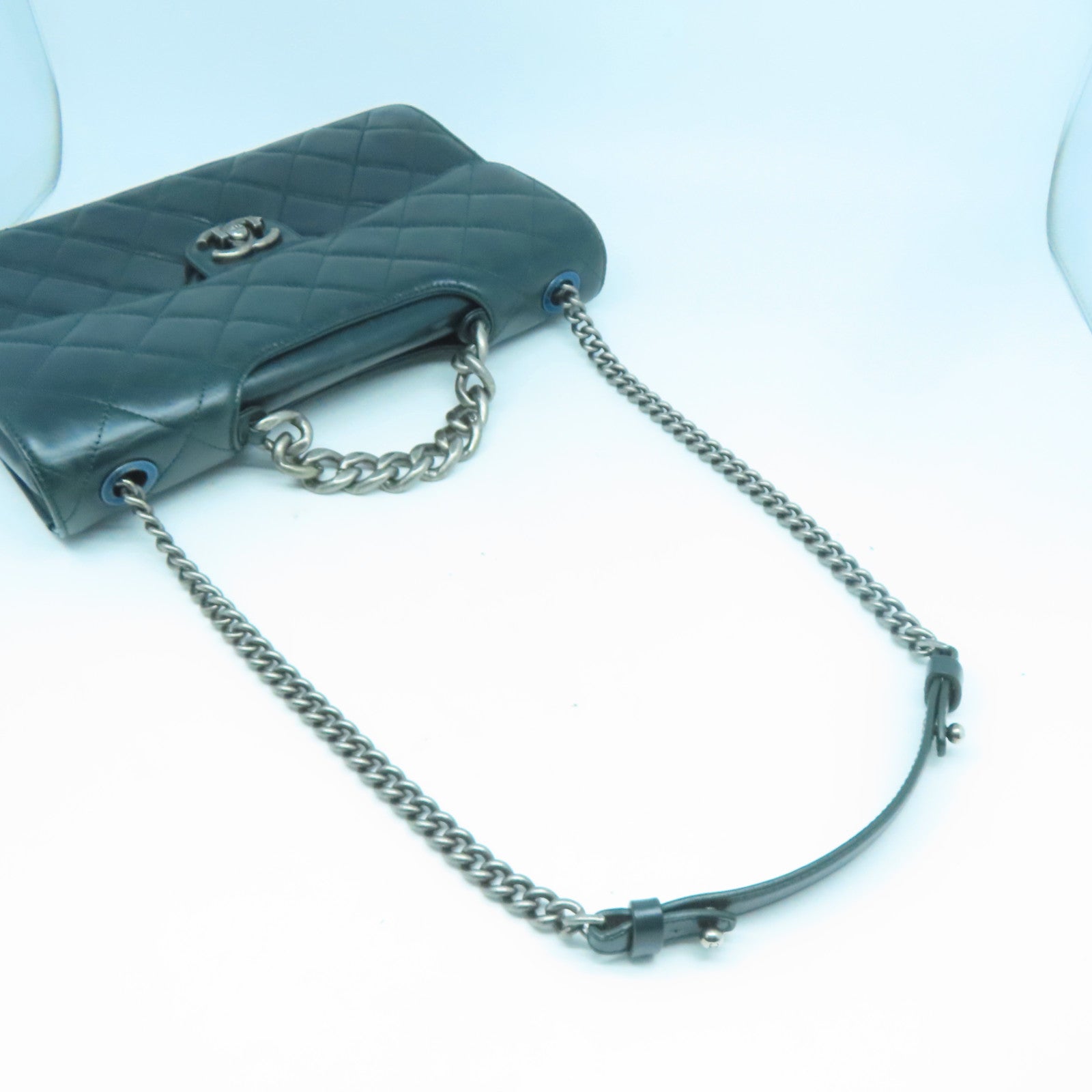 CHANEL 【激減優惠】牛皮皮革Chain Shoulder銀扣鏈帶肩背袋綠色