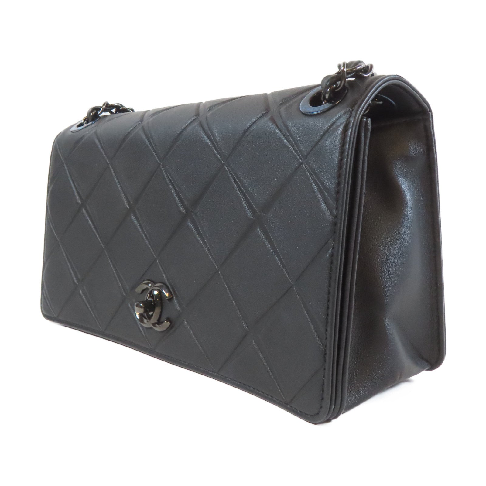 CHANEL 【激減優惠】菱格牛皮皮革Chain Shoulder黑扣肩背袋黑色