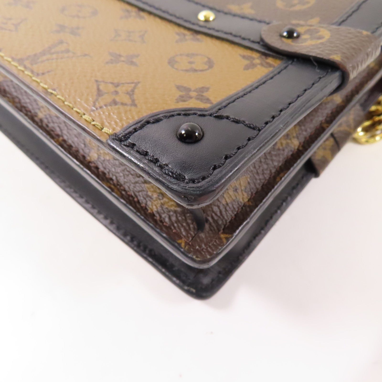 LOUIS VUITTON Monogram Reverse Trunk Clutch金扣肩背袋棕色