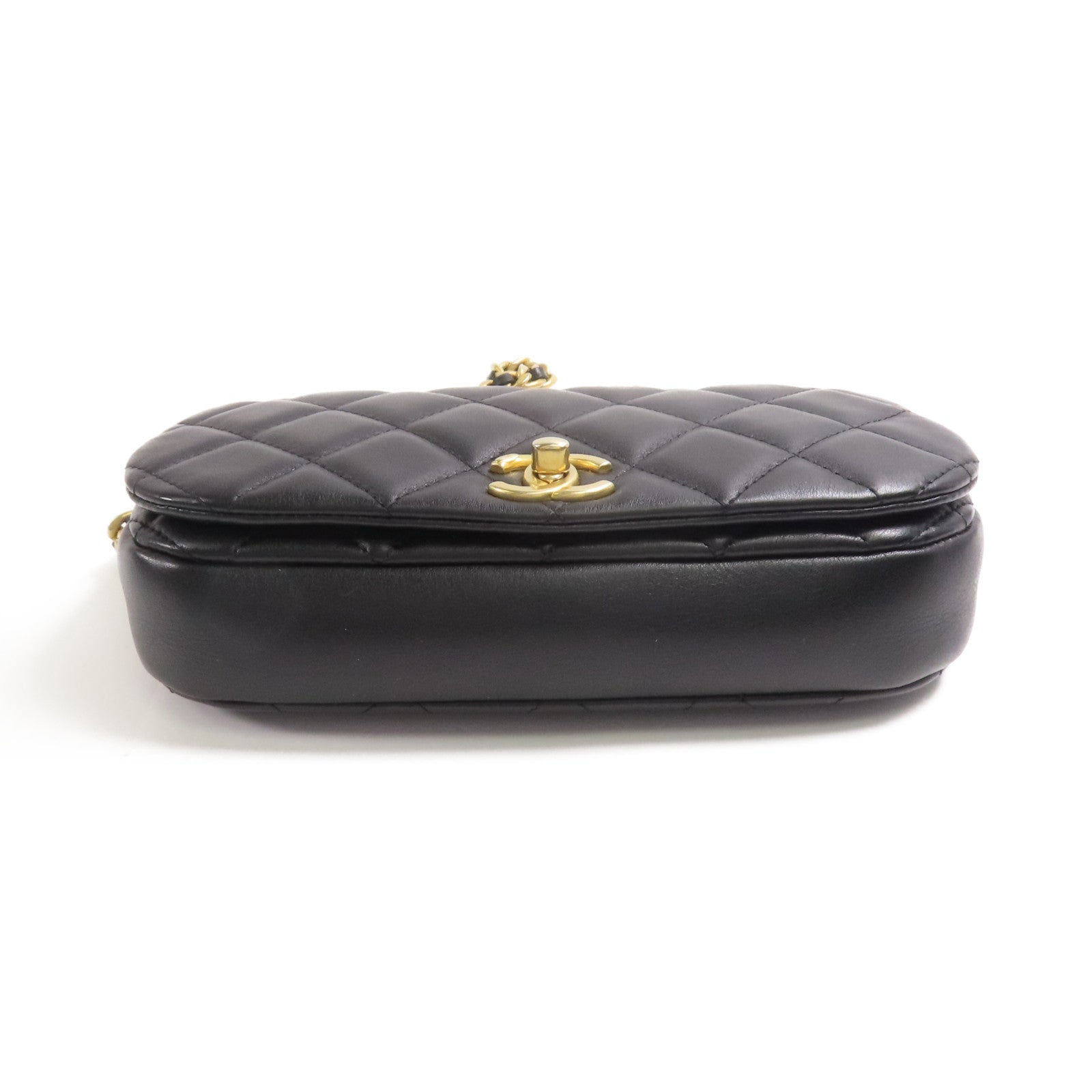 CHANE CC GHW Chain Shoulder Bag Lambskin Leather Black