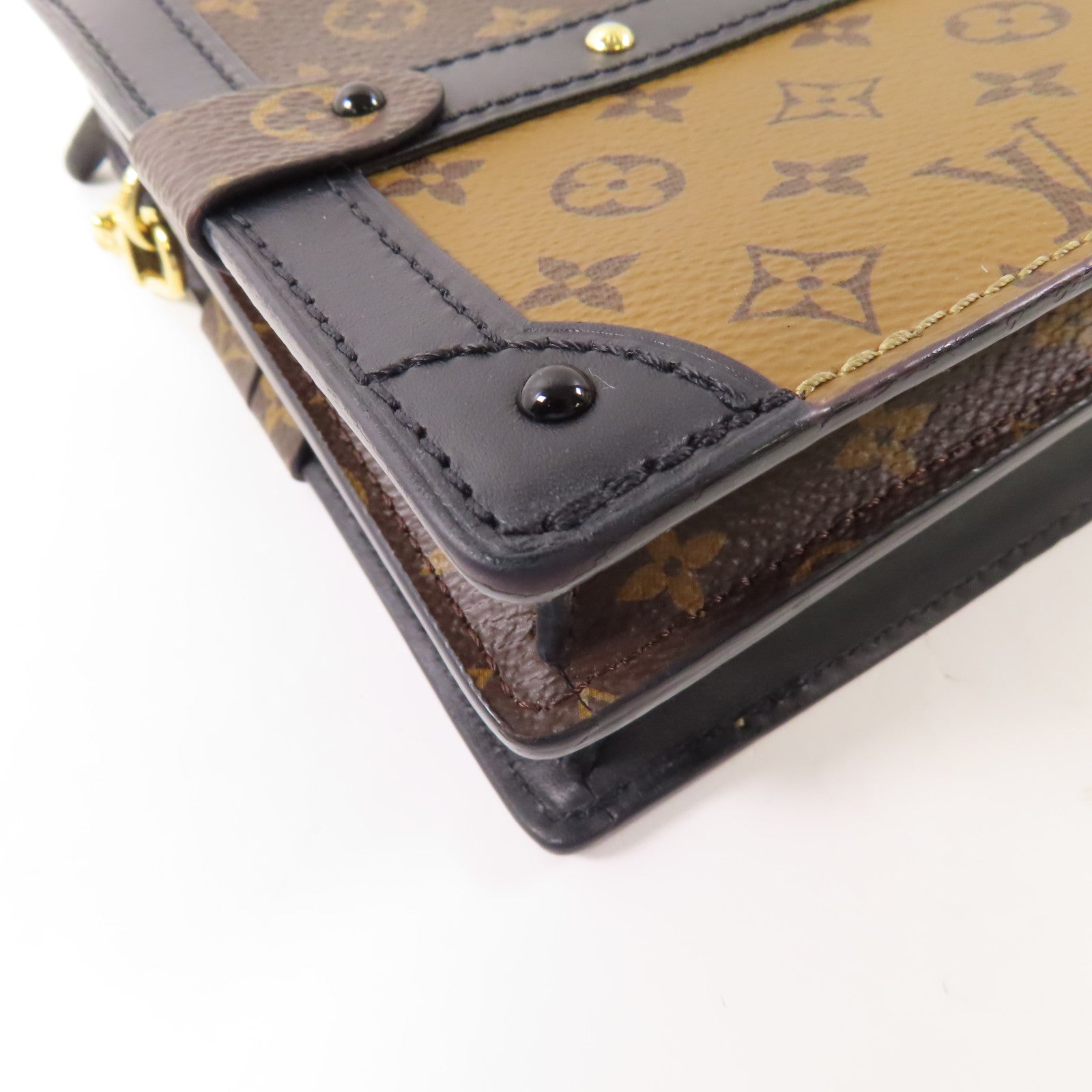 LOUIS VUITTON Monogram Reverse Trunk Clutch金扣肩背袋棕色