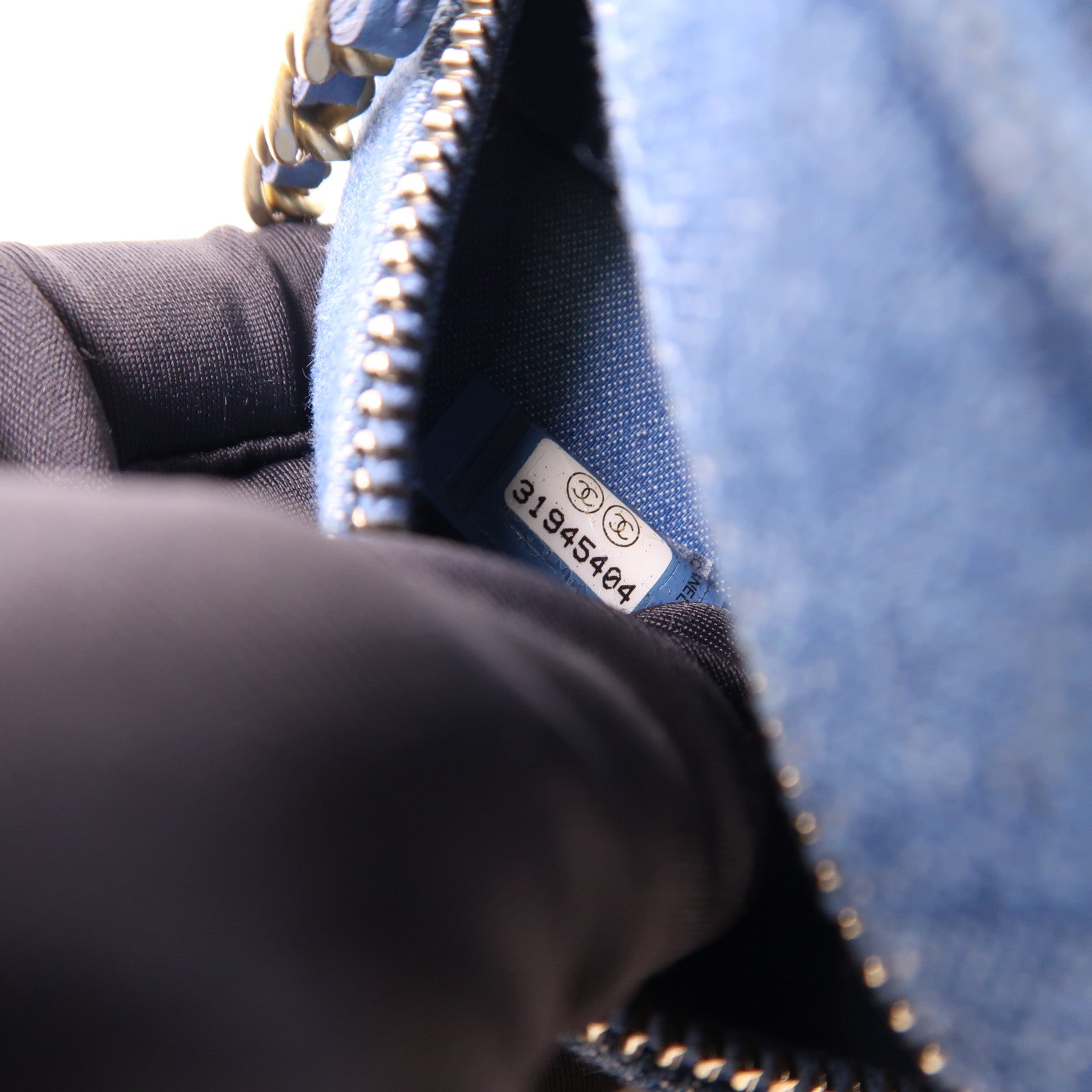 CHANEL 牛仔布料Chain Shoulder Bag金扣鏈帶肩背袋