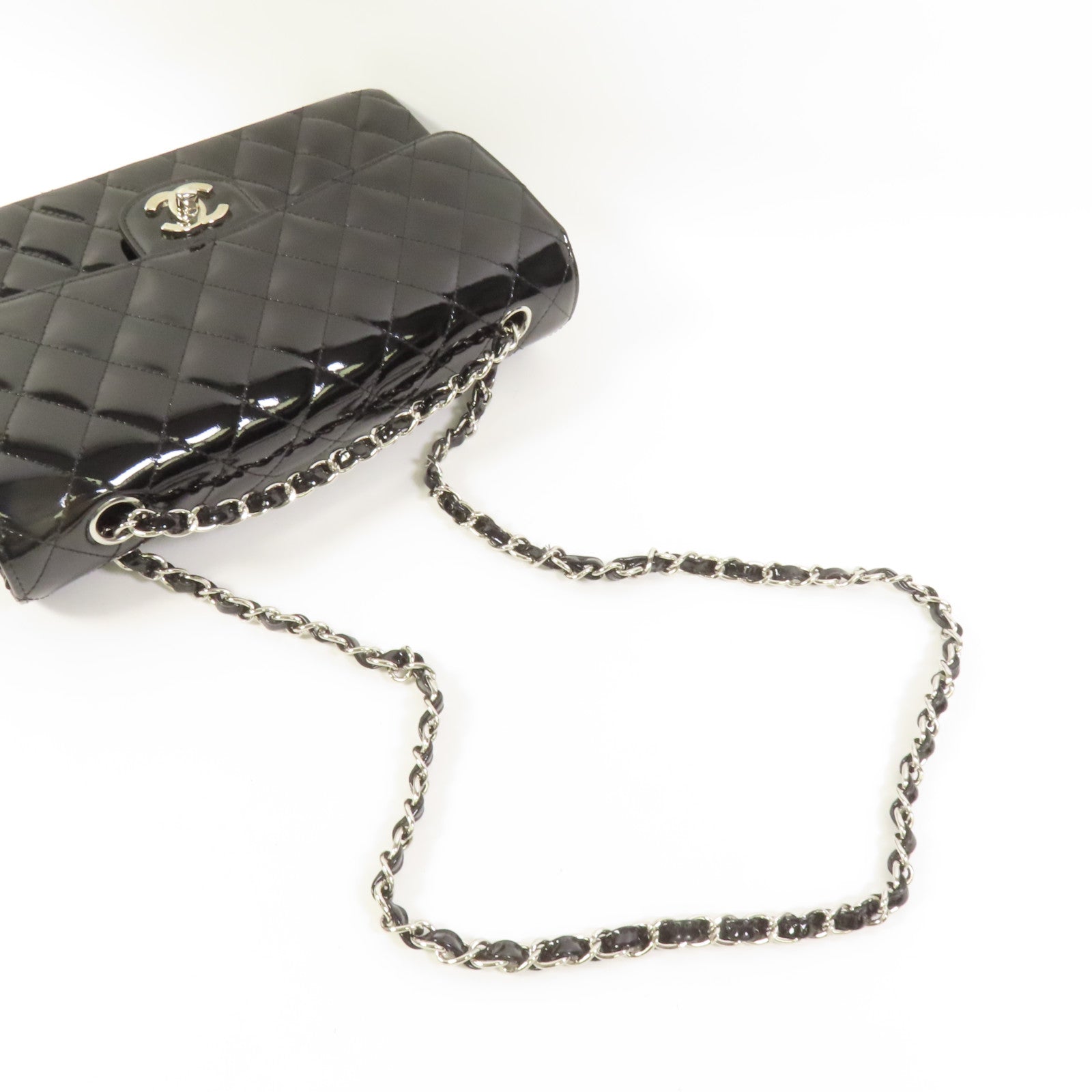 CHANEL 漆皮皮革Classic 25銀扣鏈帶肩背袋