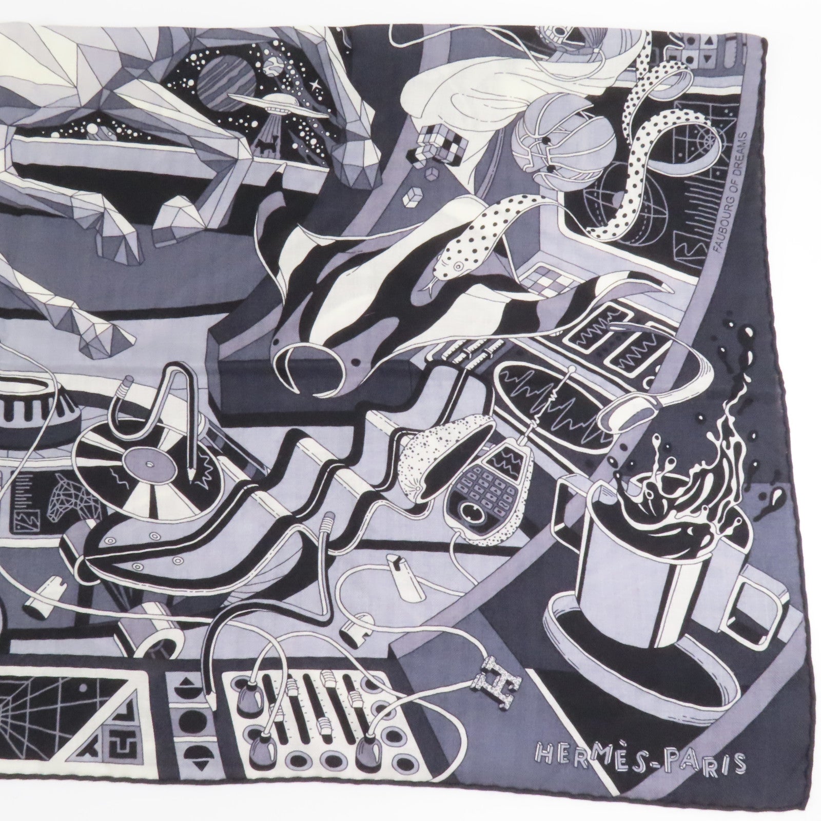 HERMES Scarf 90x90 Black/Gray/ Cashmere/Silk