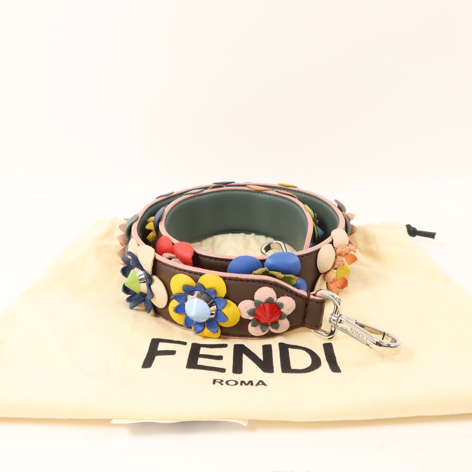 FENDI 牛皮皮革Shoulder Strap銀扣肩帶