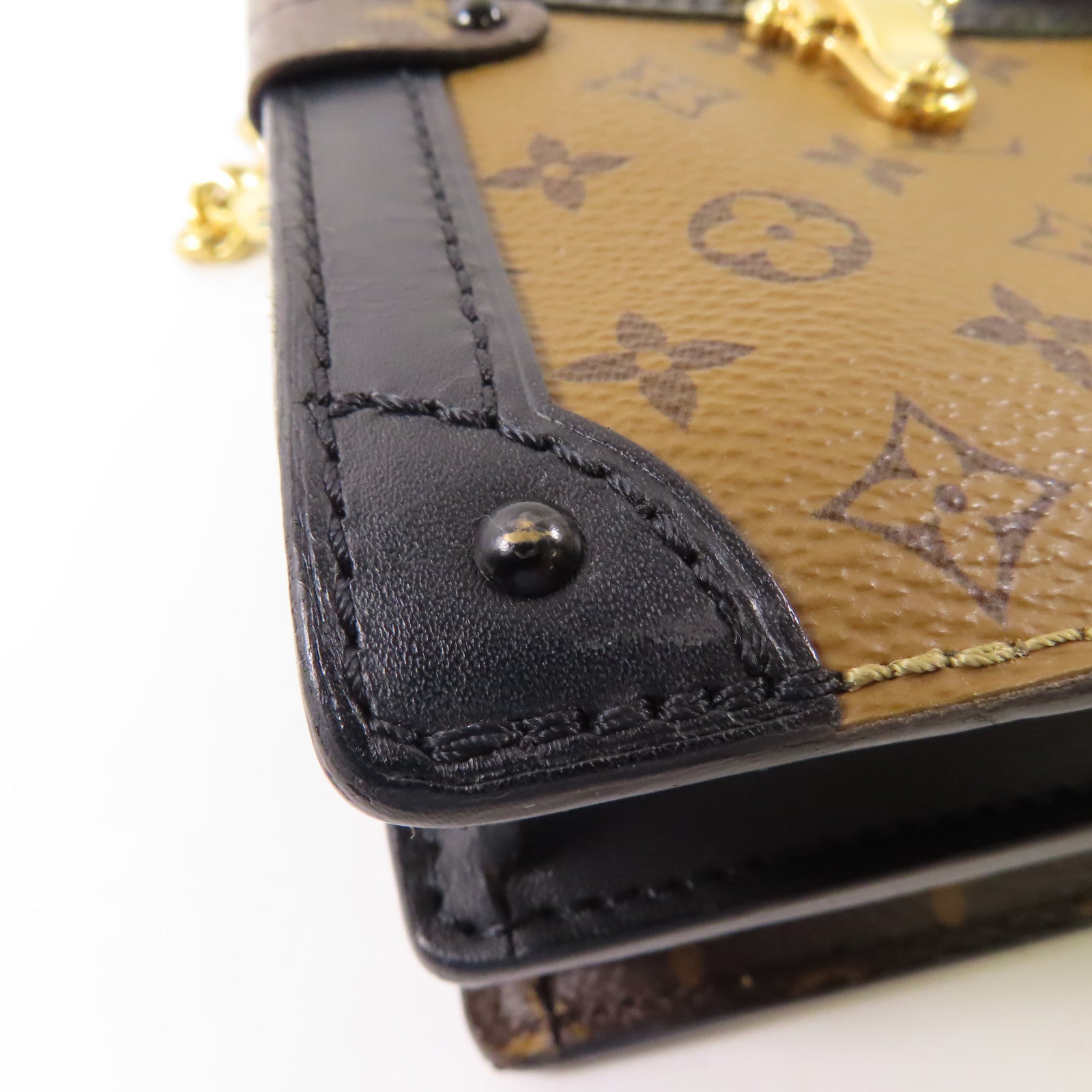 LOUIS VUITTON Monogram Reverse Trunk Clutch金扣肩背袋棕色
