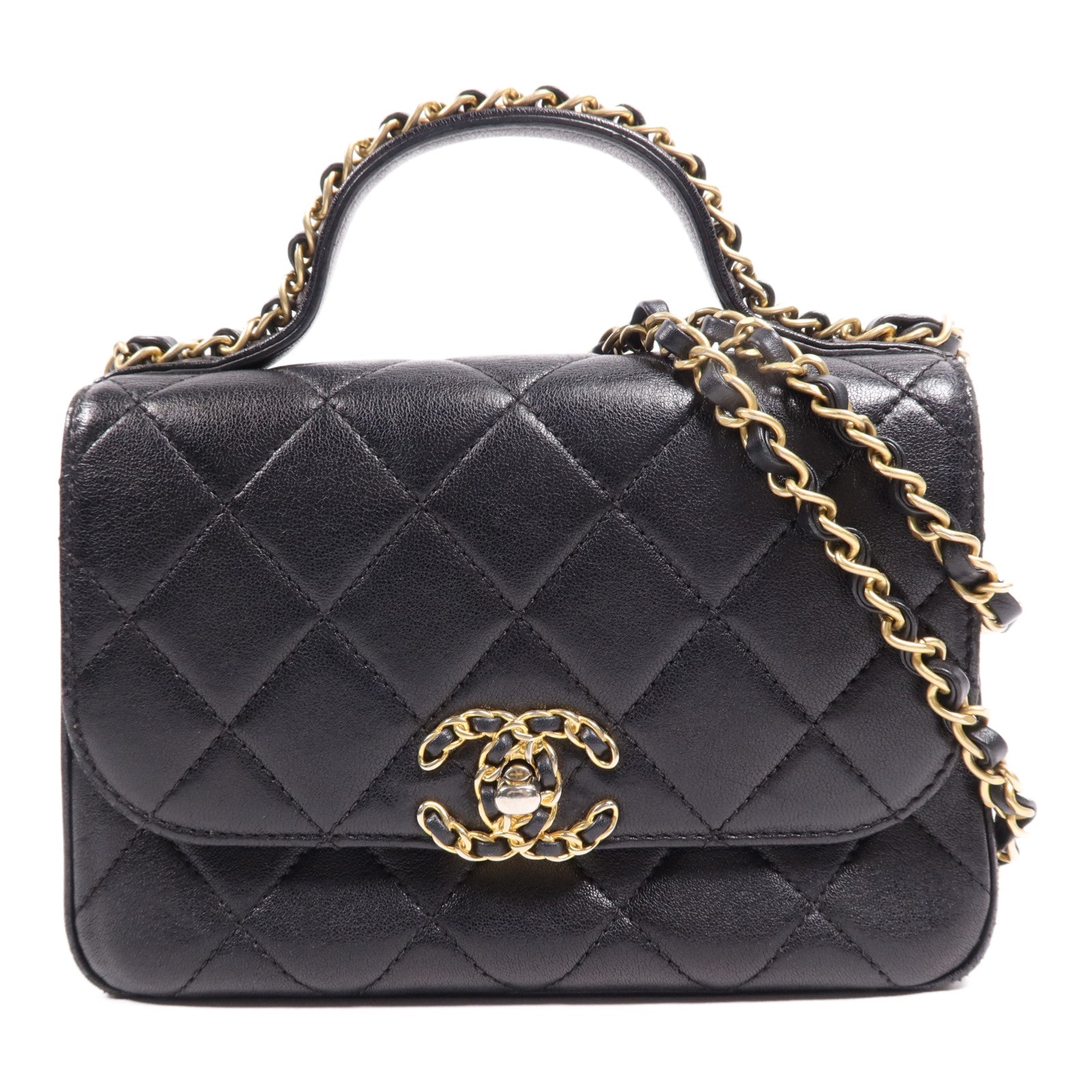 CHANEL 牛皮皮革Chain Shoulder Bag金扣鏈帶手挽肩背兩用袋