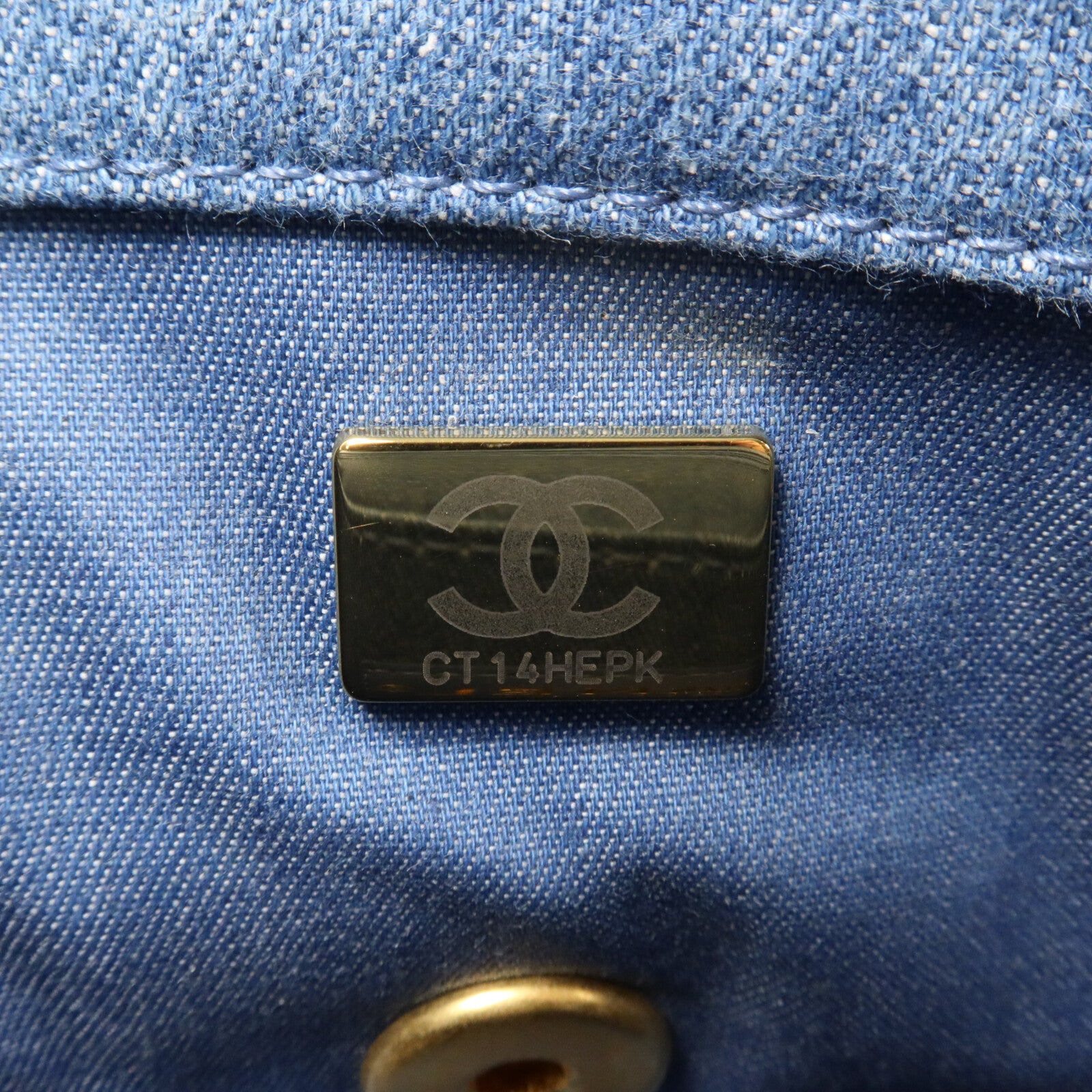 CHANEL 牛仔布Mini Classic 20 Gold Ball鏈帶肩背袋