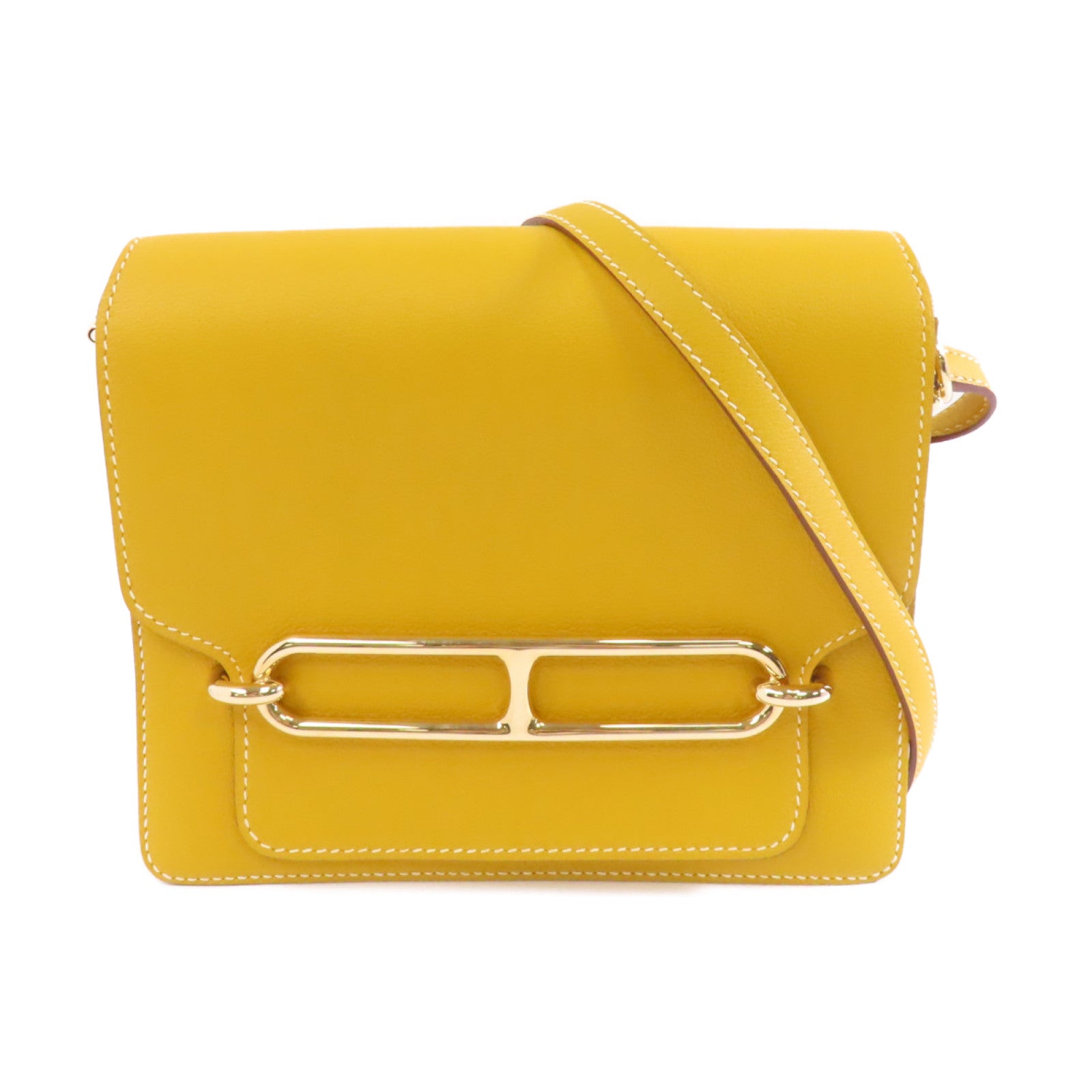 HERMES Evercolor皮革Roulis 23金扣肩背袋Jaune Ambre/黃色