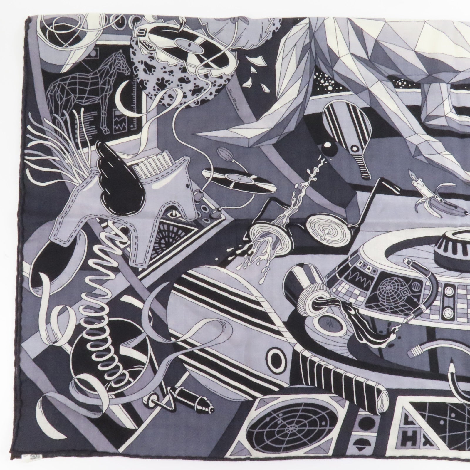 HERMES Scarf 90x90 Black/Gray/ Cashmere/Silk