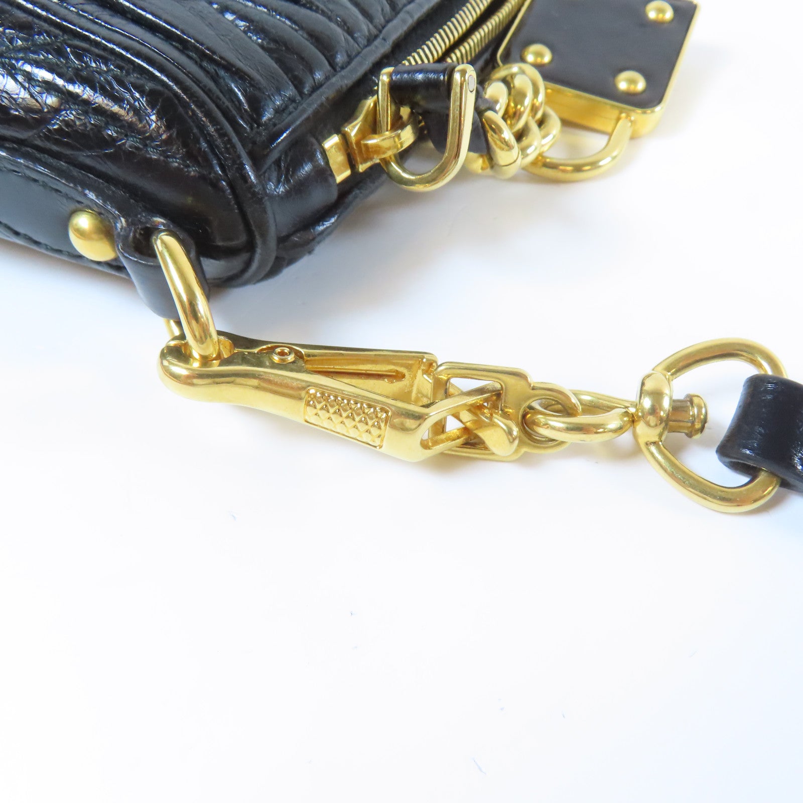 Miu Miu 皮革Hand Bag金扣手挽袋黑色