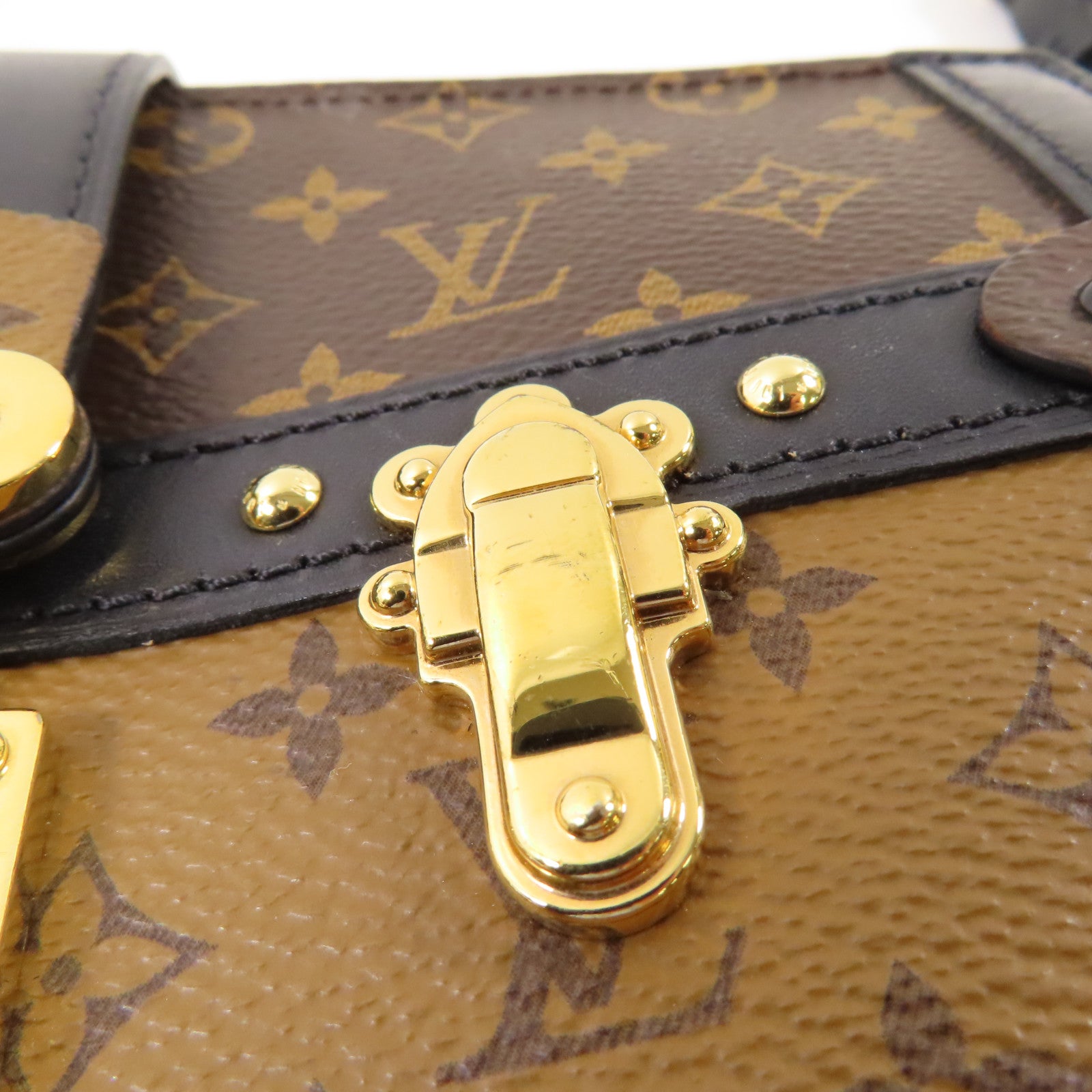LOUIS VUITTON Monogram Reverse Trunk Clutch金扣肩背袋棕色