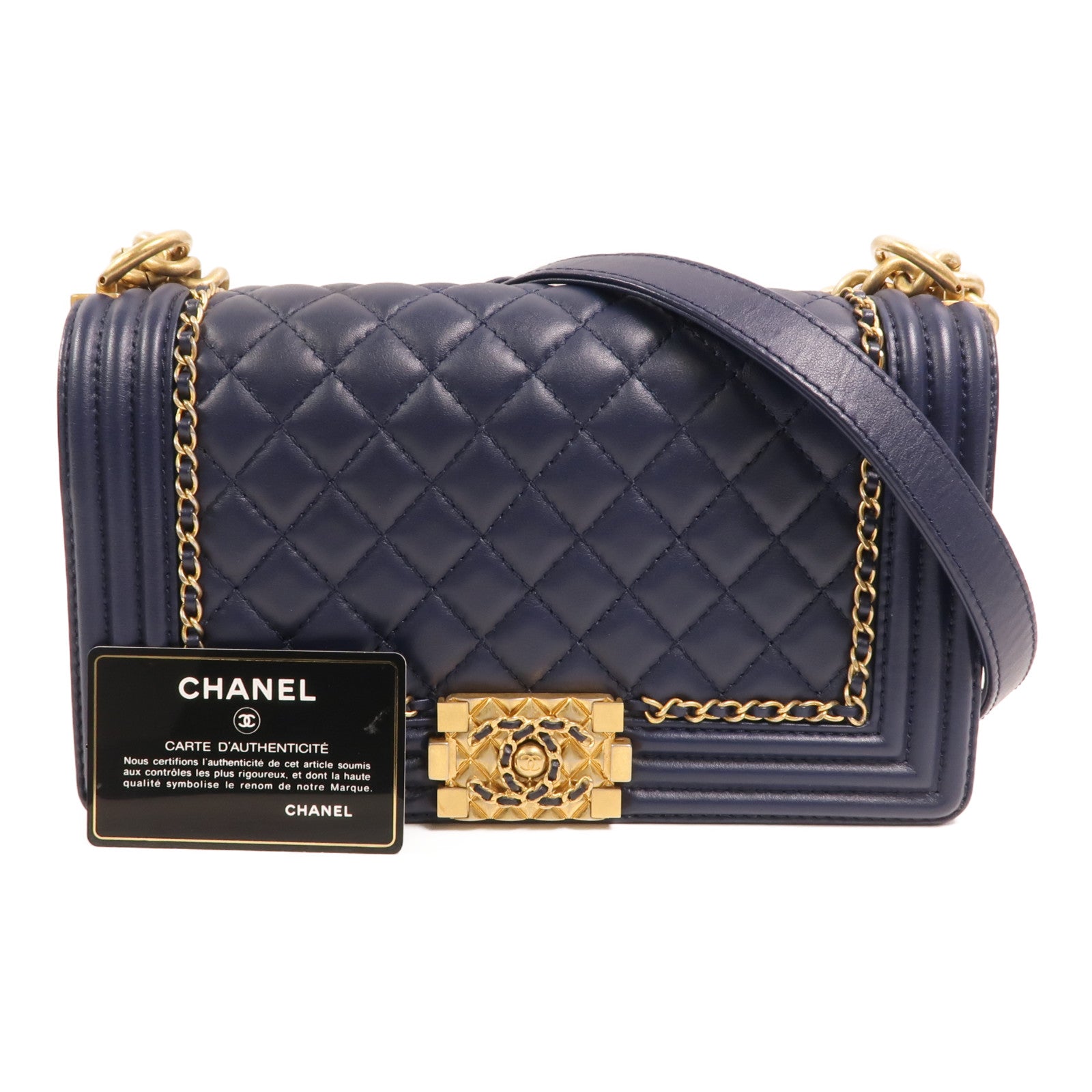 CHANEL 牛皮皮革Boy 25金扣肩背袋