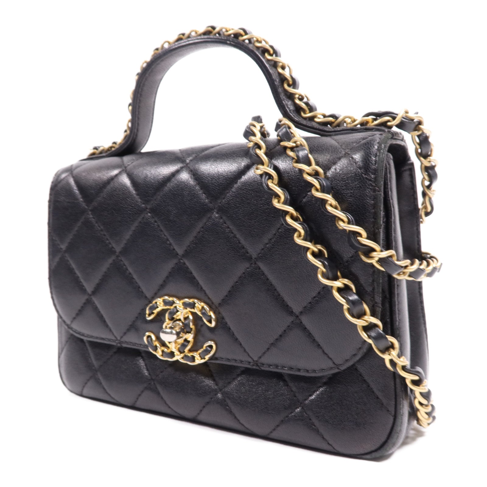 CHANEL 牛皮皮革Chain Shoulder Bag金扣鏈帶手挽肩背兩用袋