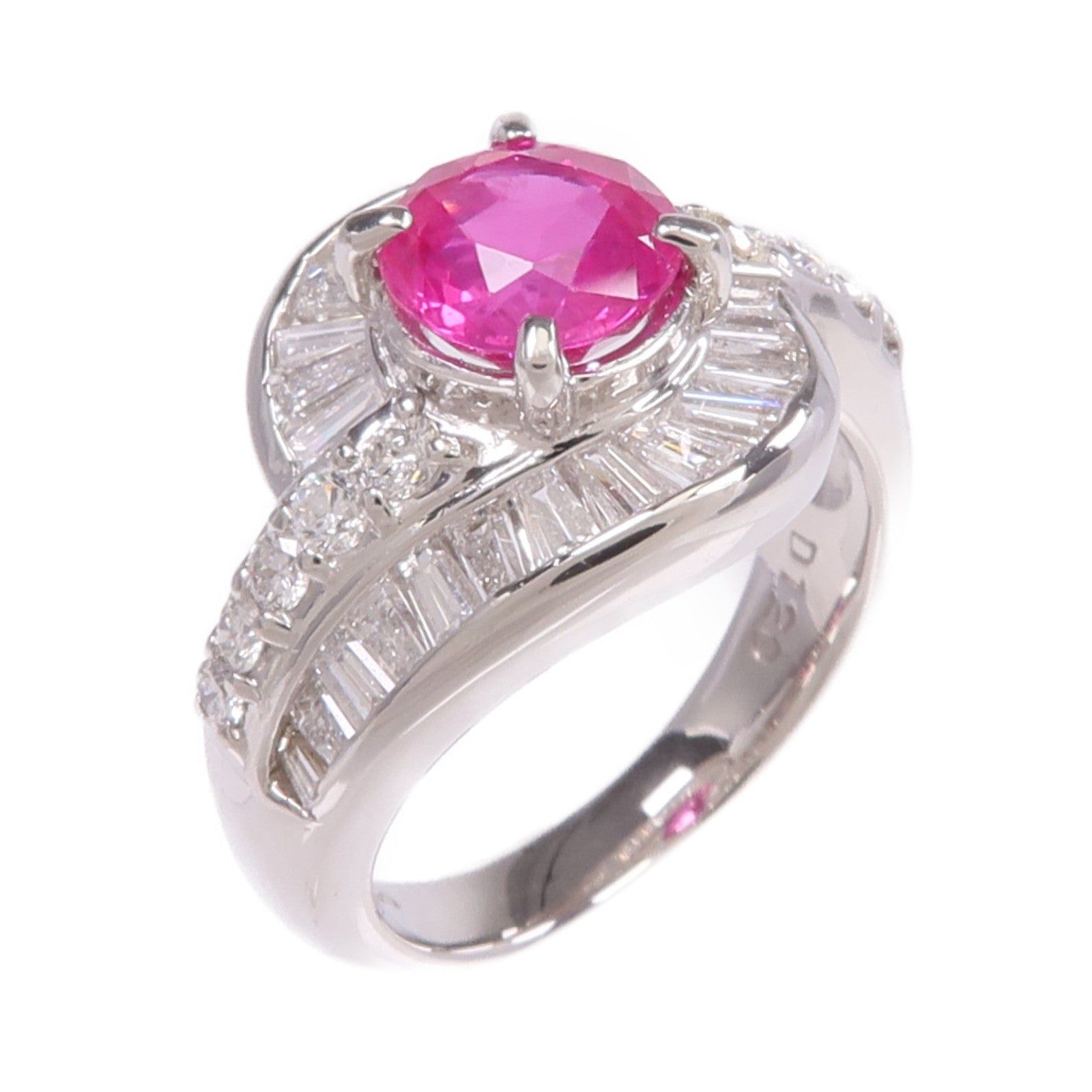 JEWELRY PT900鉑金Ruby Diamond Ring紅寶石/鑽石戒指US#4.75