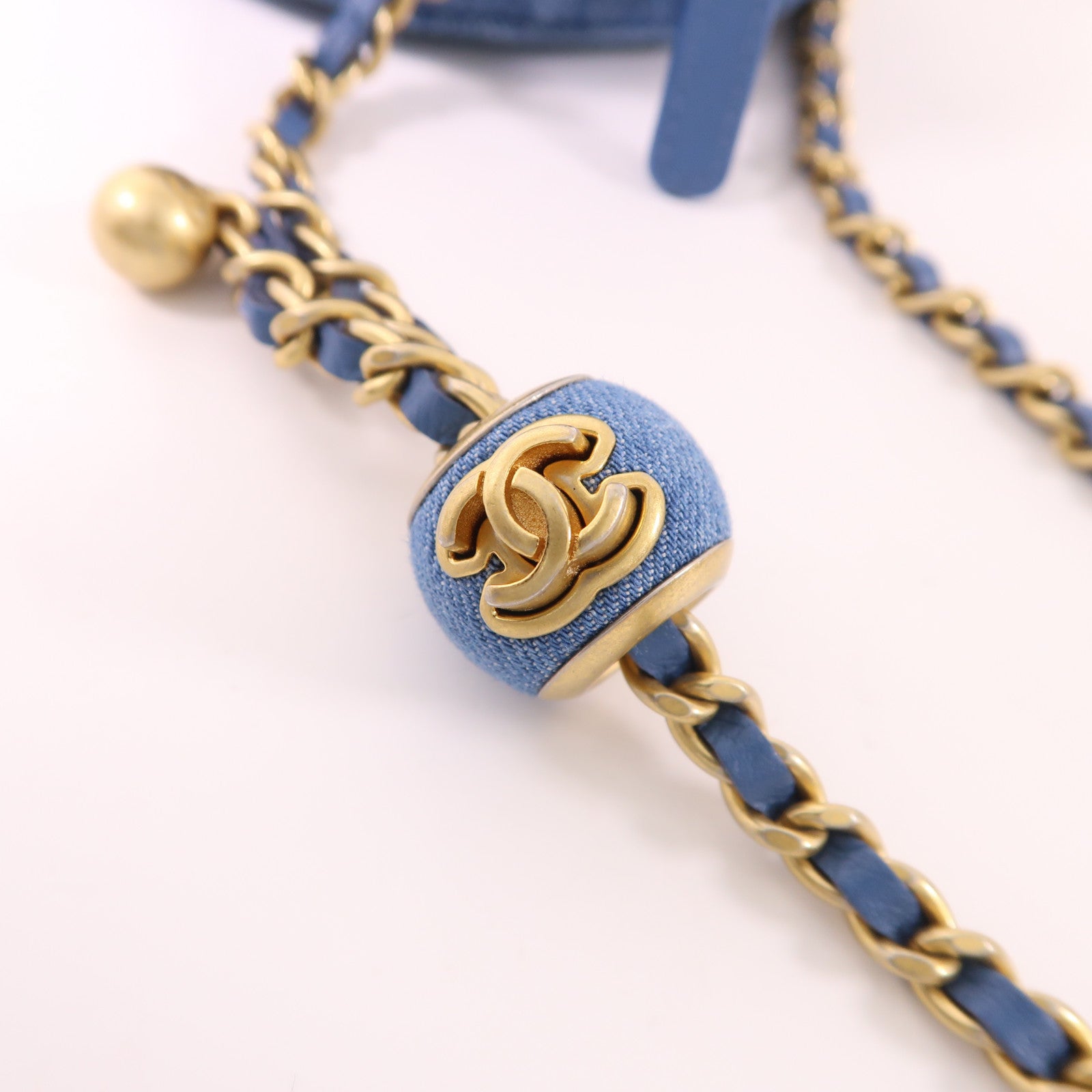 CHANEL 牛仔布料Chain Shoulder Bag金扣鏈帶肩背袋
