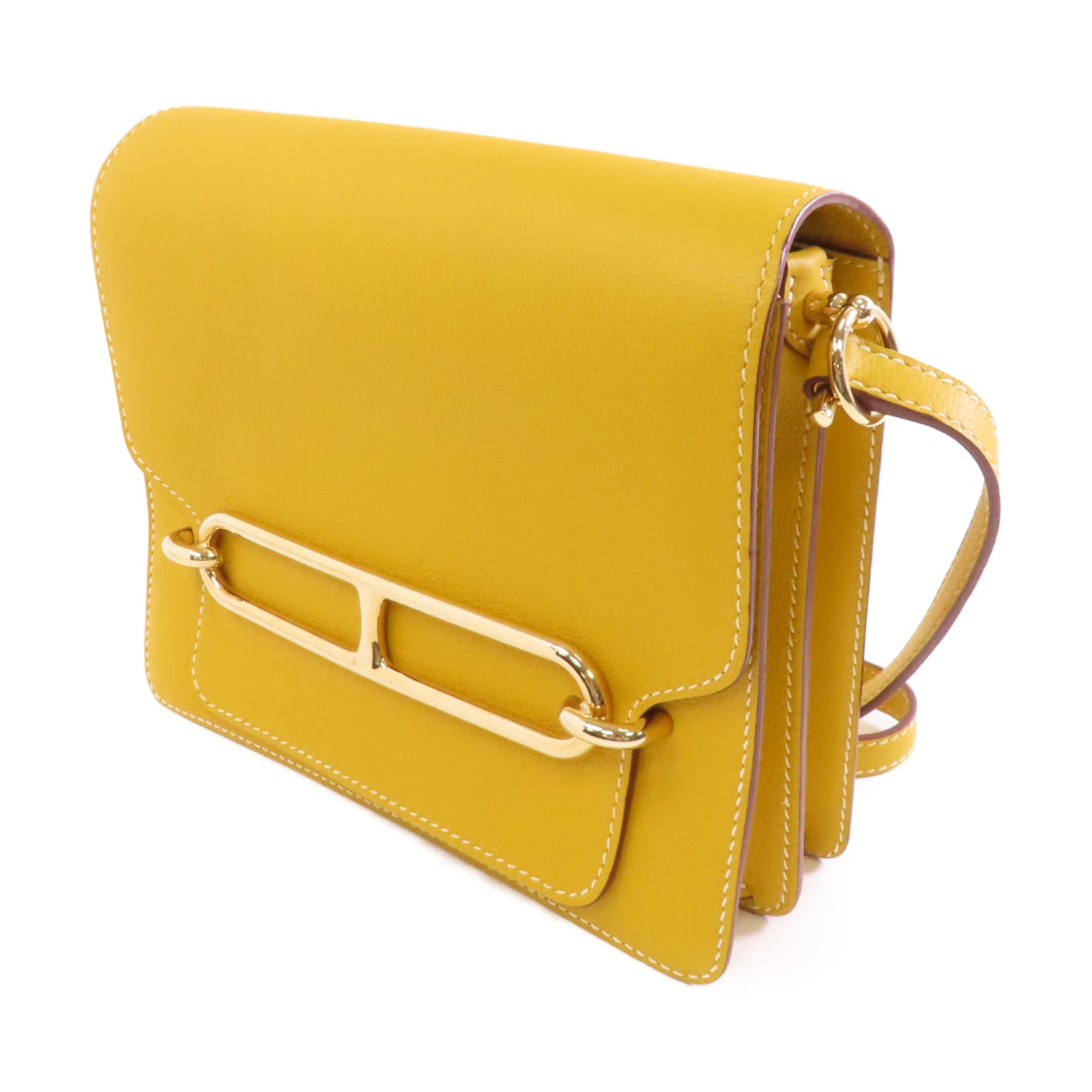 HERMES Evercolor皮革Roulis 23金扣肩背袋Jaune Ambre/黃色