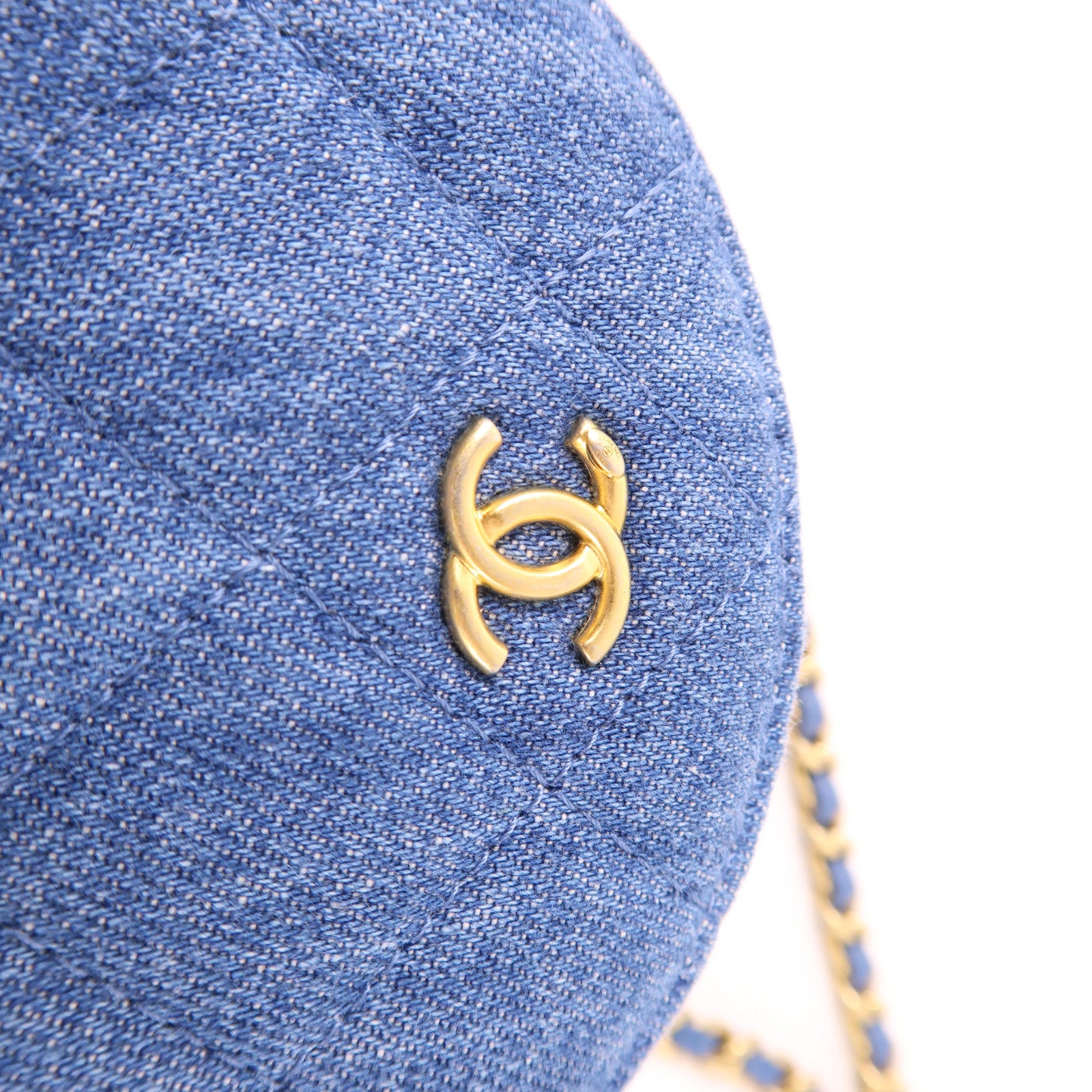 CHANEL 牛仔布料Chain Shoulder Bag金扣鏈帶肩背袋