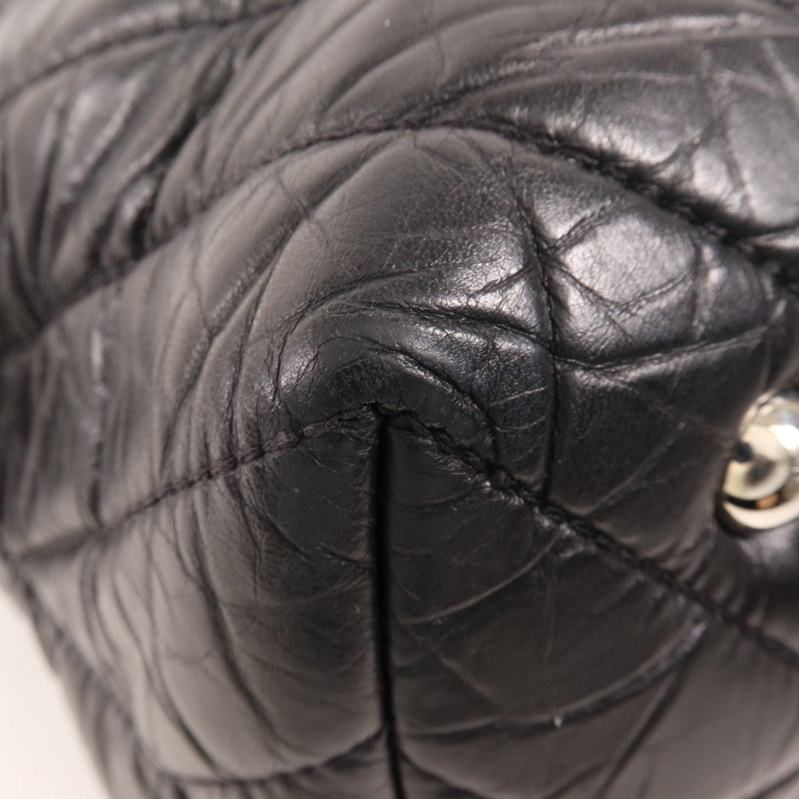 CHANEL 牛皮皮革Tote Bag銀扣肩背袋