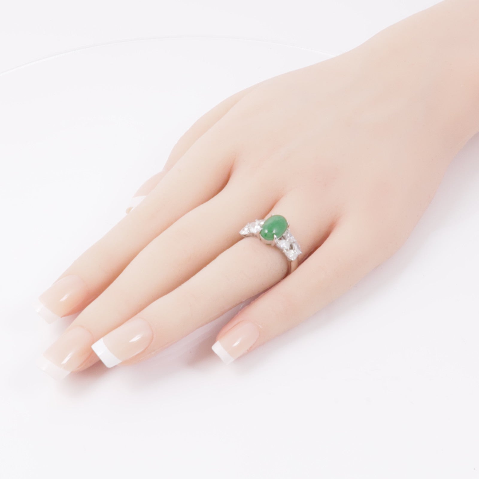 JEWELRY PT900鉑金Jade Diamond Ring翡翠/鑽石戒指US#6.5