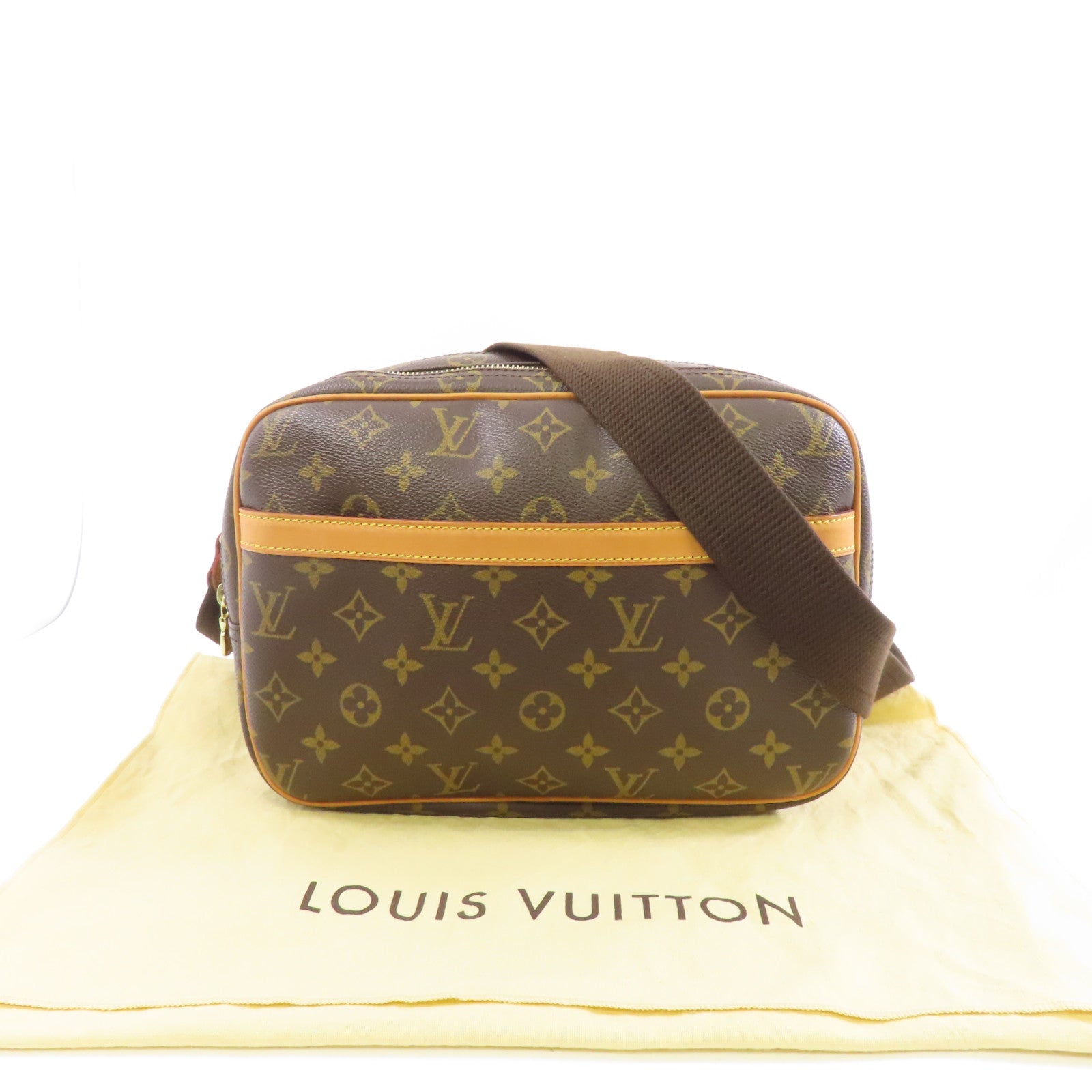 LOUIS VUITTON Monogram Reporter PM金扣肩背袋棕色