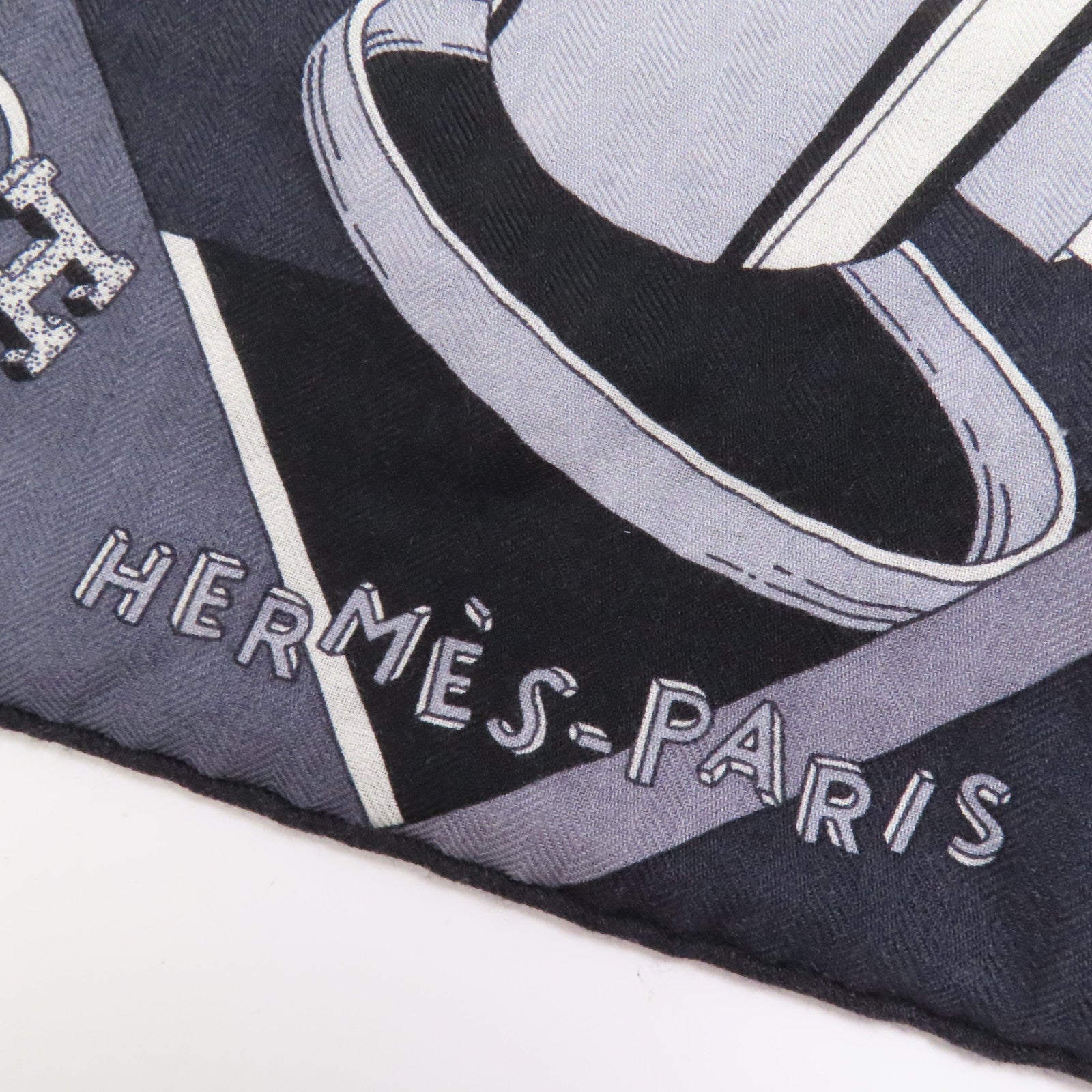 HERMES Scarf 90x90 Black/Gray/ Cashmere/Silk