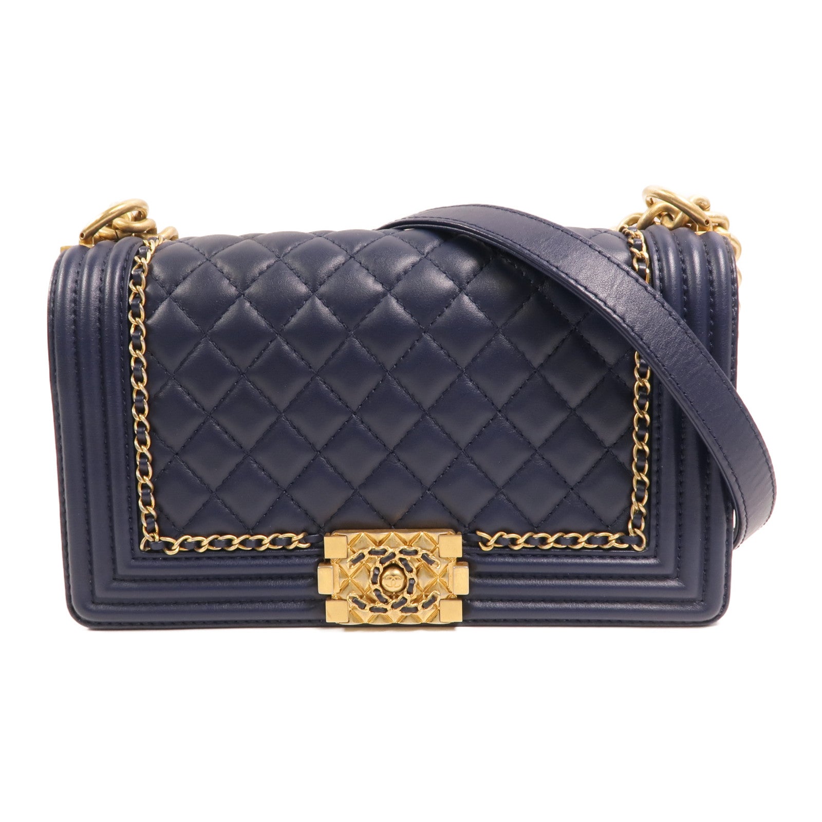 CHANEL 牛皮皮革Boy 25金扣肩背袋