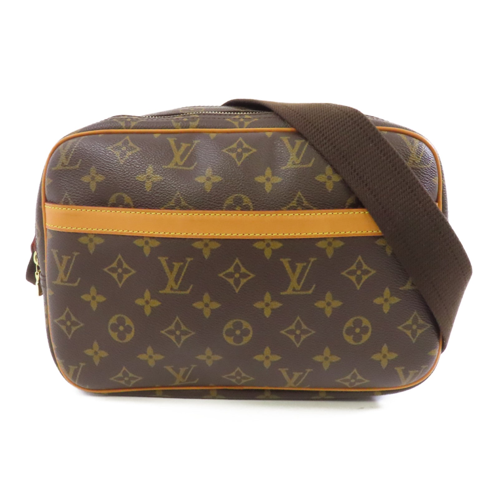 LOUIS VUITTON Monogram Reporter PM金扣肩背袋棕色