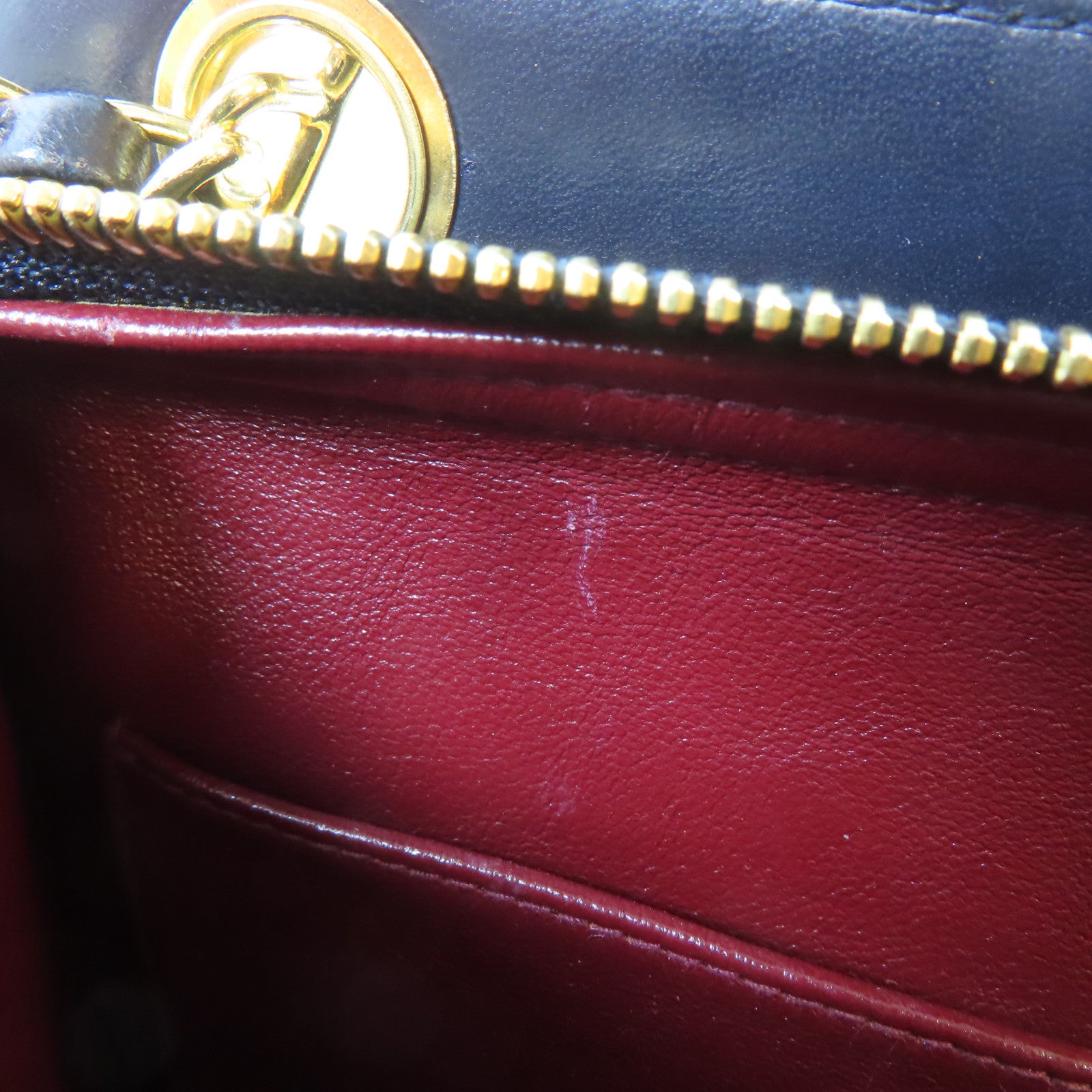 CHANEL 羊皮皮革Vintage Chain Shoulder金扣鏈帶肩背袋深藍色