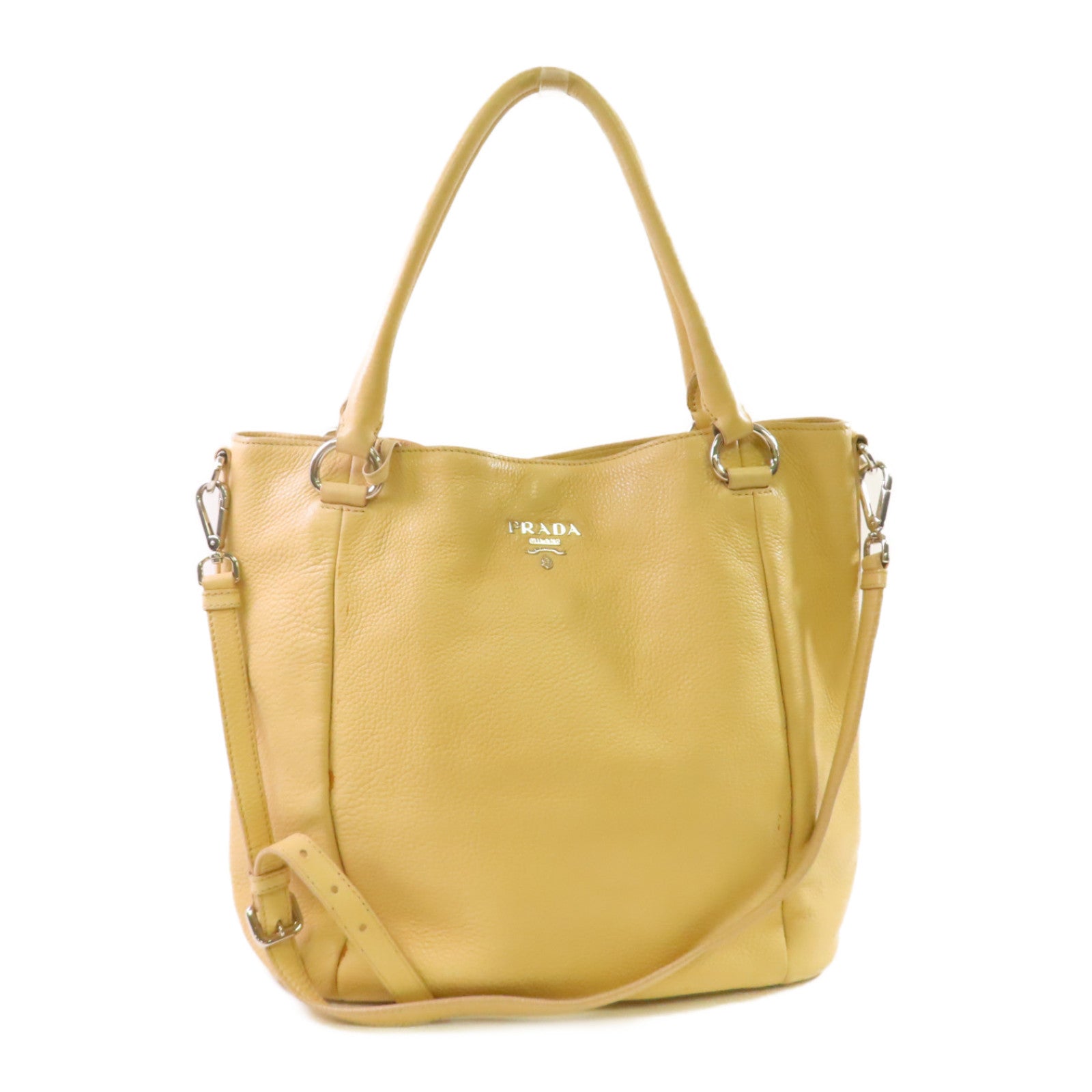 PRADA 牛皮皮革2Way Shoulder Bag銀扣手挽肩背兩用袋杏色