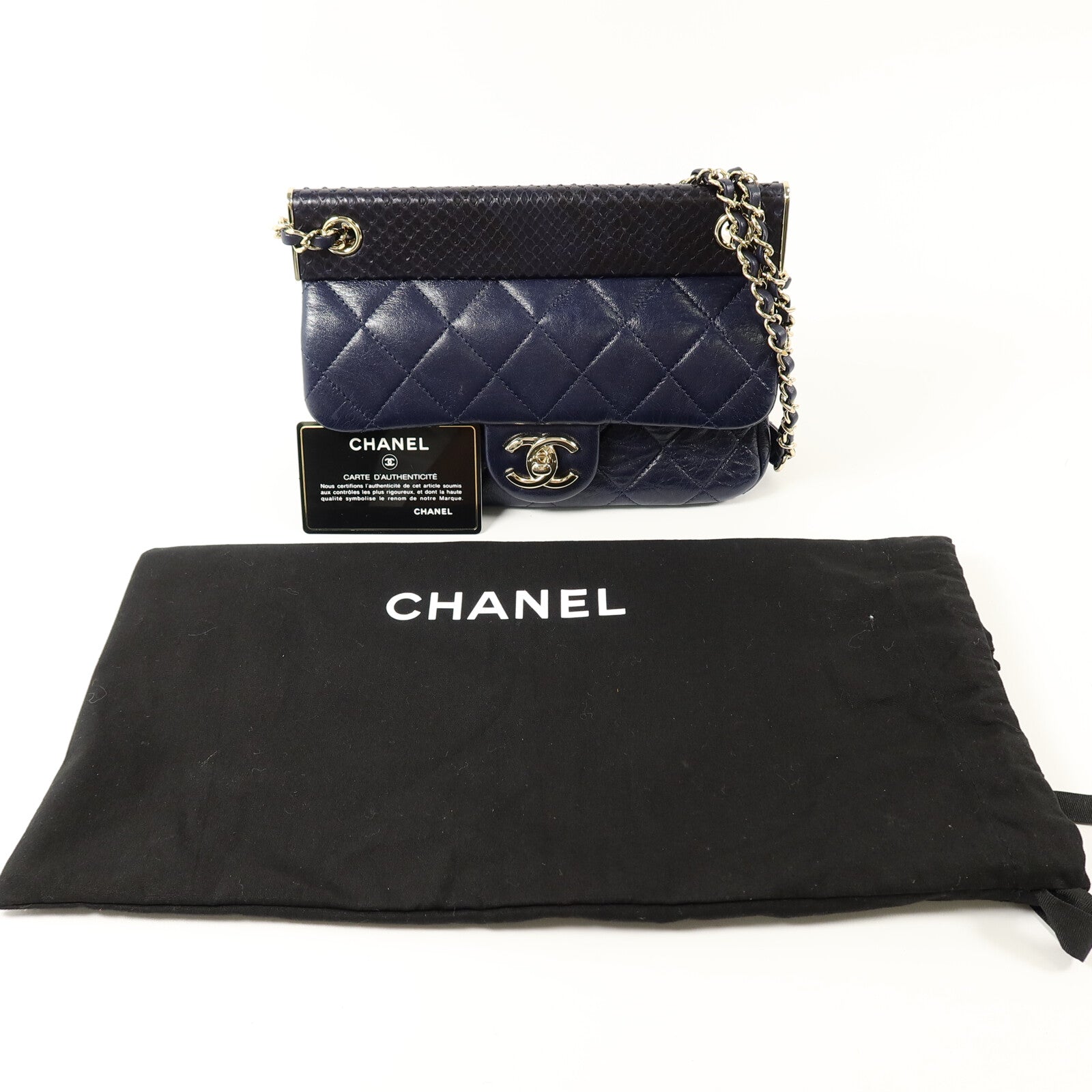 CHANEL Python/羊皮皮革Classic Frame Flap Bag鏈帶肩背袋