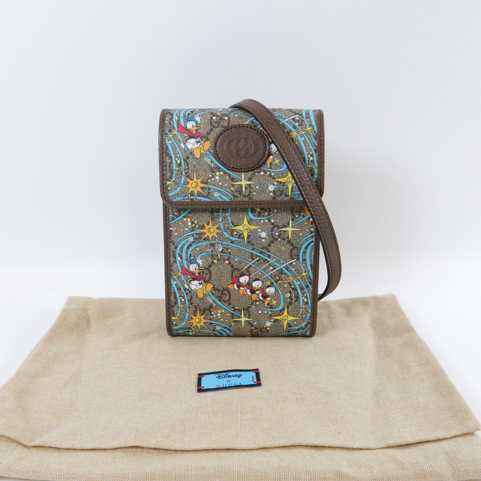 GUCCI **【激減優惠】塗層帆布Gucci x Disney Donald Duck金扣肩背袋啡色