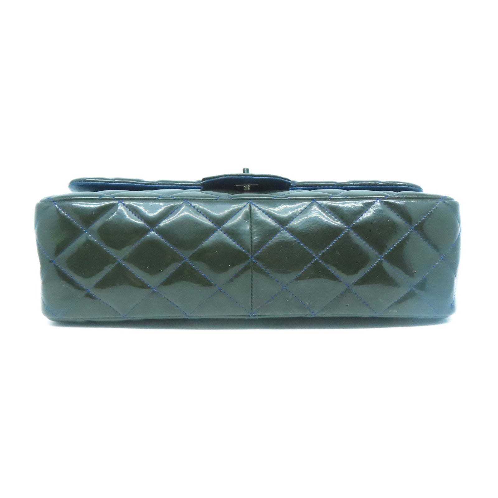 CHANEL 【清倉大減價】菱格漆皮皮革Chain Shoulder銀扣鏈帶肩背袋綠色